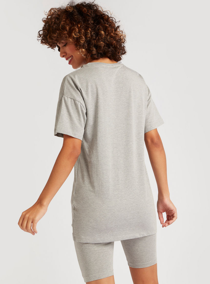 Typographic Print Longline T-shirt with Short Sleeves-women-clothing-tshirts-image-4