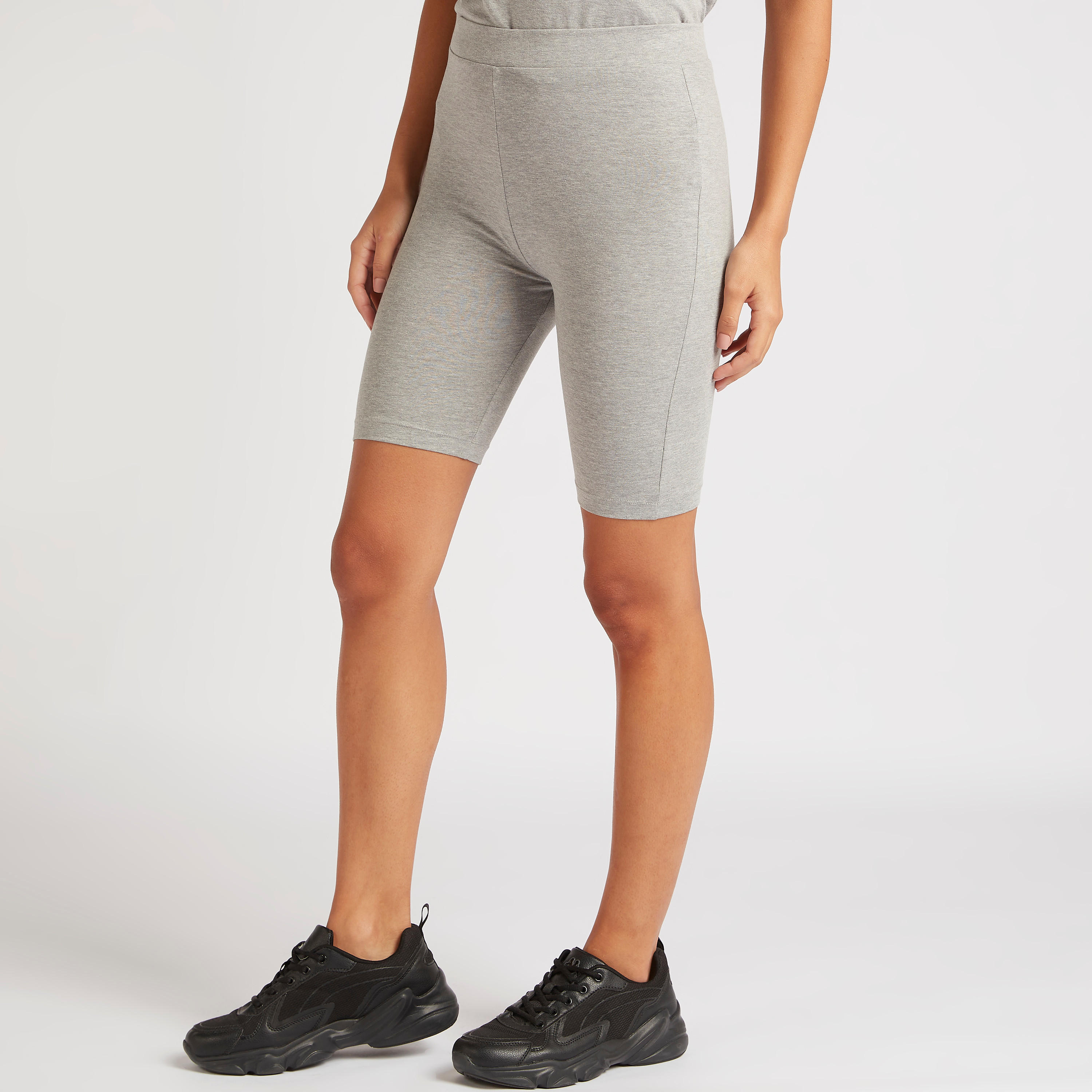 Solid Cycling Shorts with Elasticated Waistband-women-clothing-bottoms-shorts-image-1