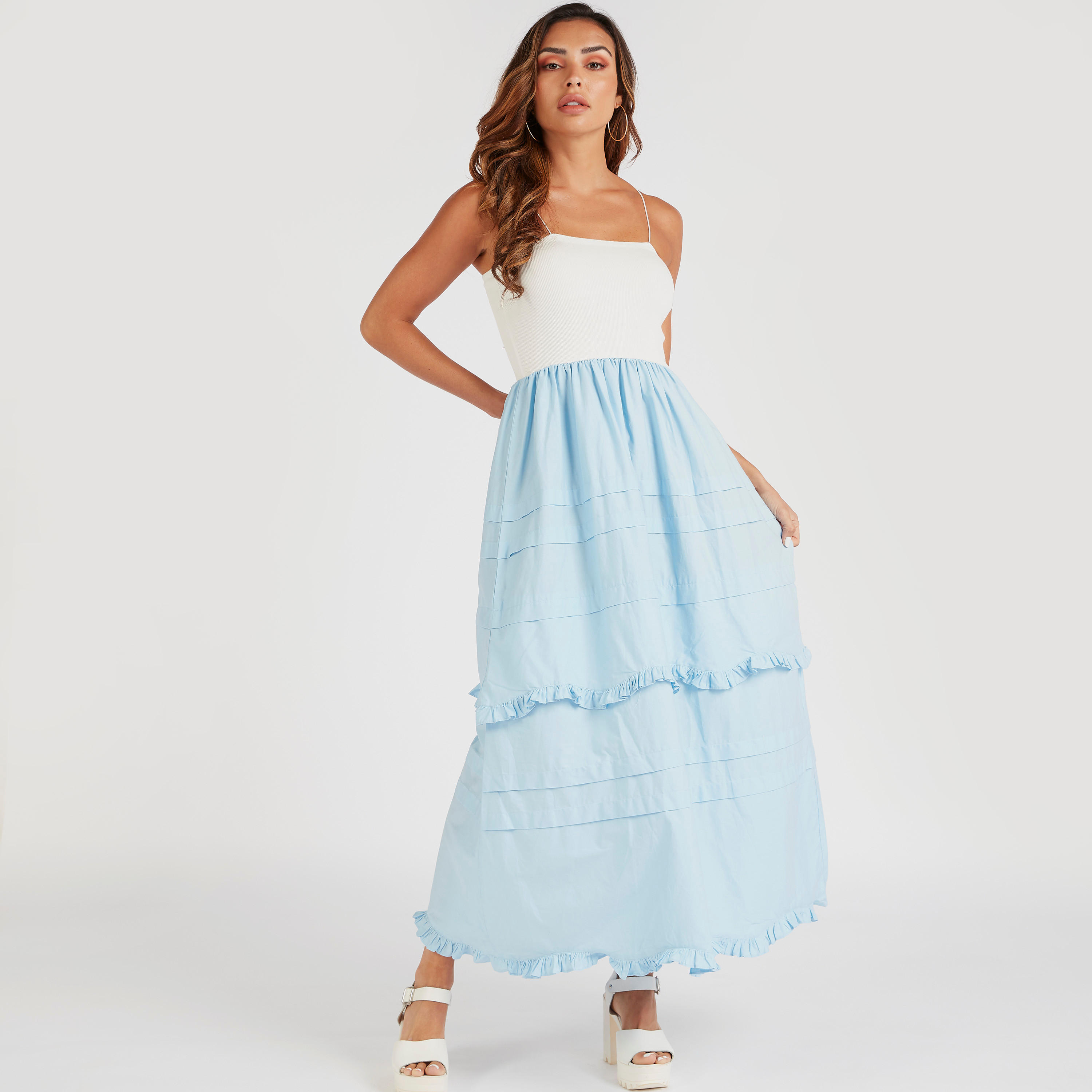 فستان سادة طويل متعدّد الطبقات إيه لاين بأحزمة-women-clothing-dresses-image-4
