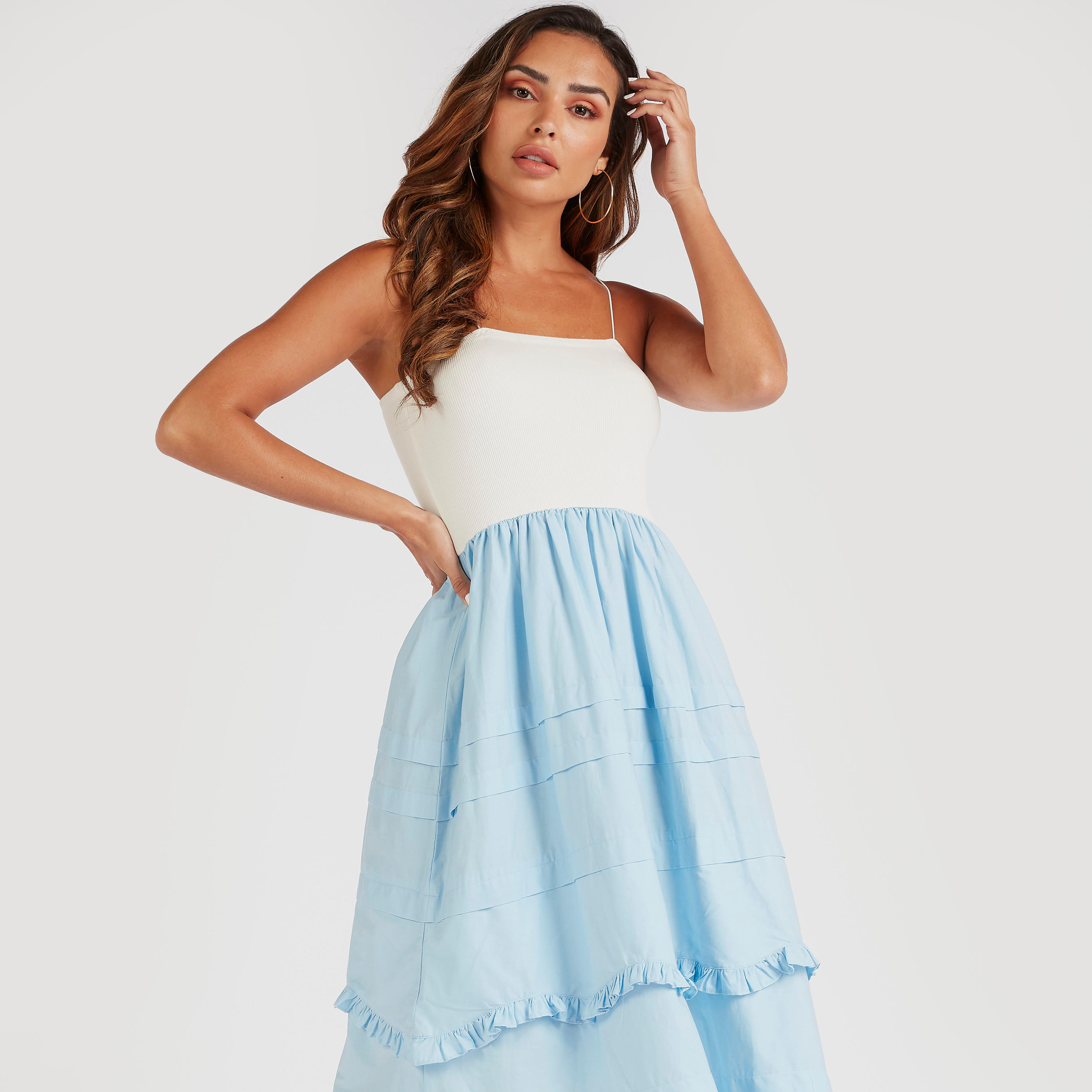 فستان سادة طويل متعدّد الطبقات إيه لاين بأحزمة-women-clothing-dresses-image-3