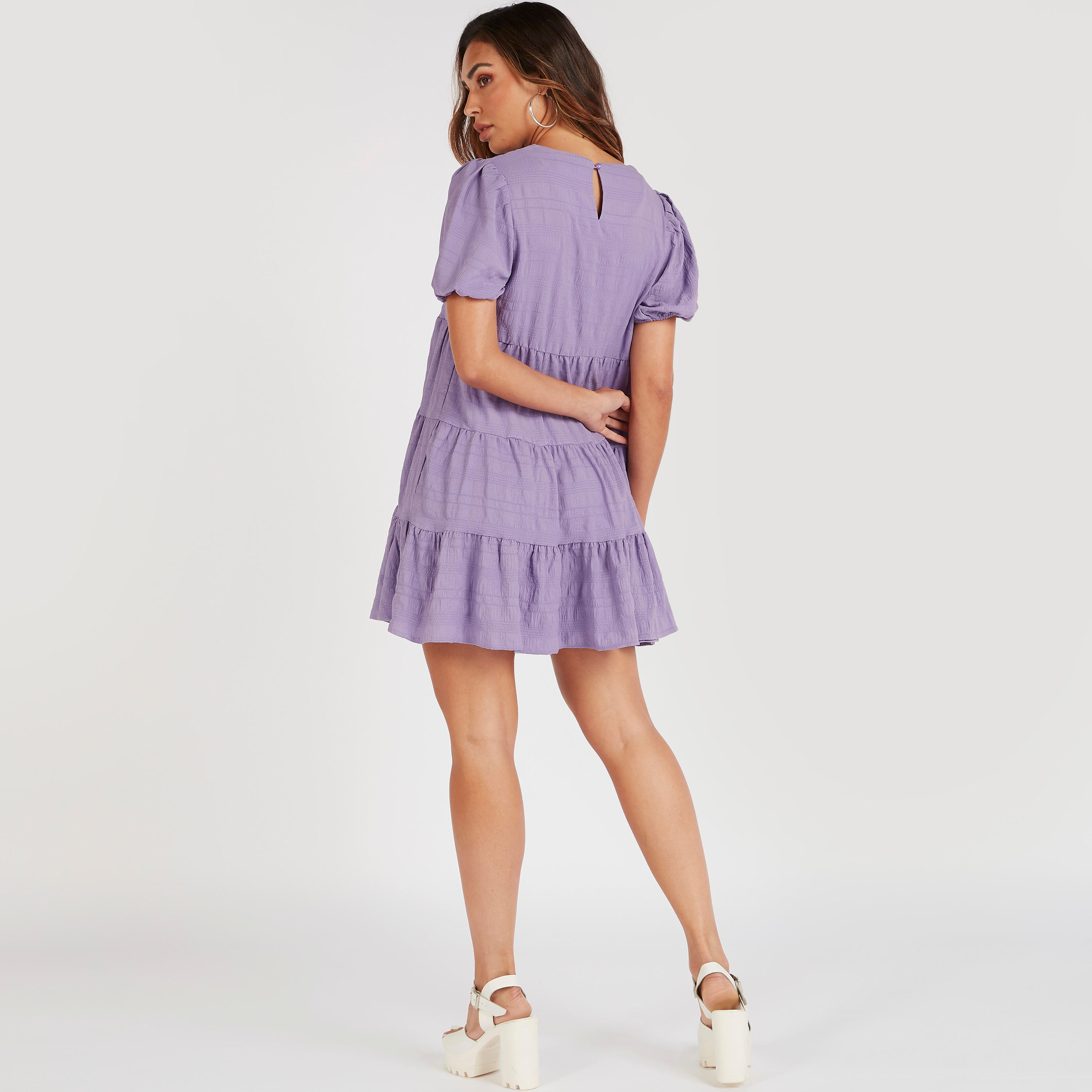 تونيك طبقات بارز الملمس بياقة مستديرة وأكمام منفوخة-women-clothing-shirtsandblouses-blouses-image-4