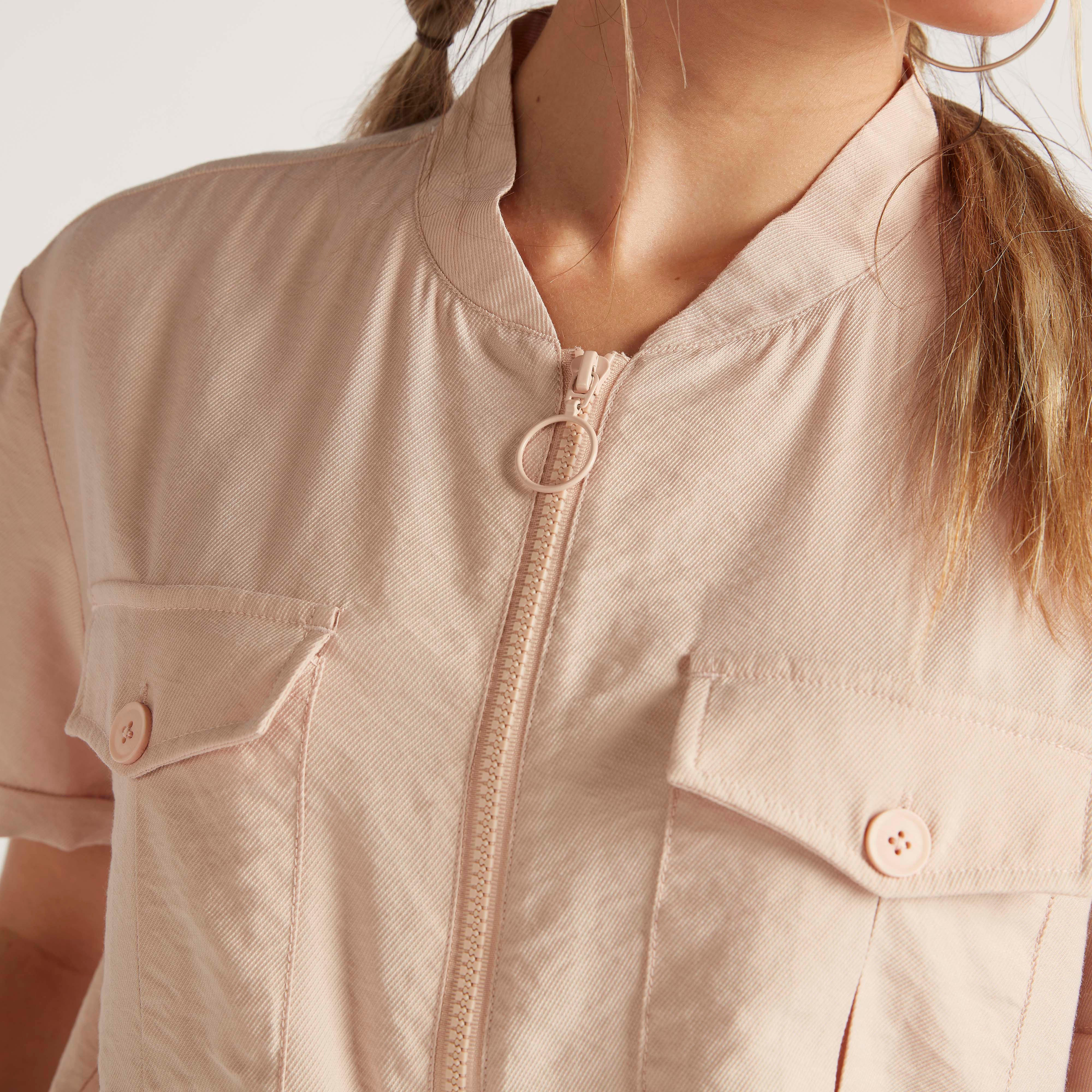 Solid Lightweight Zipper Jacket with Short Sleeves and Pockets-women-winterwear-coatsandjackets-jackets-image-3