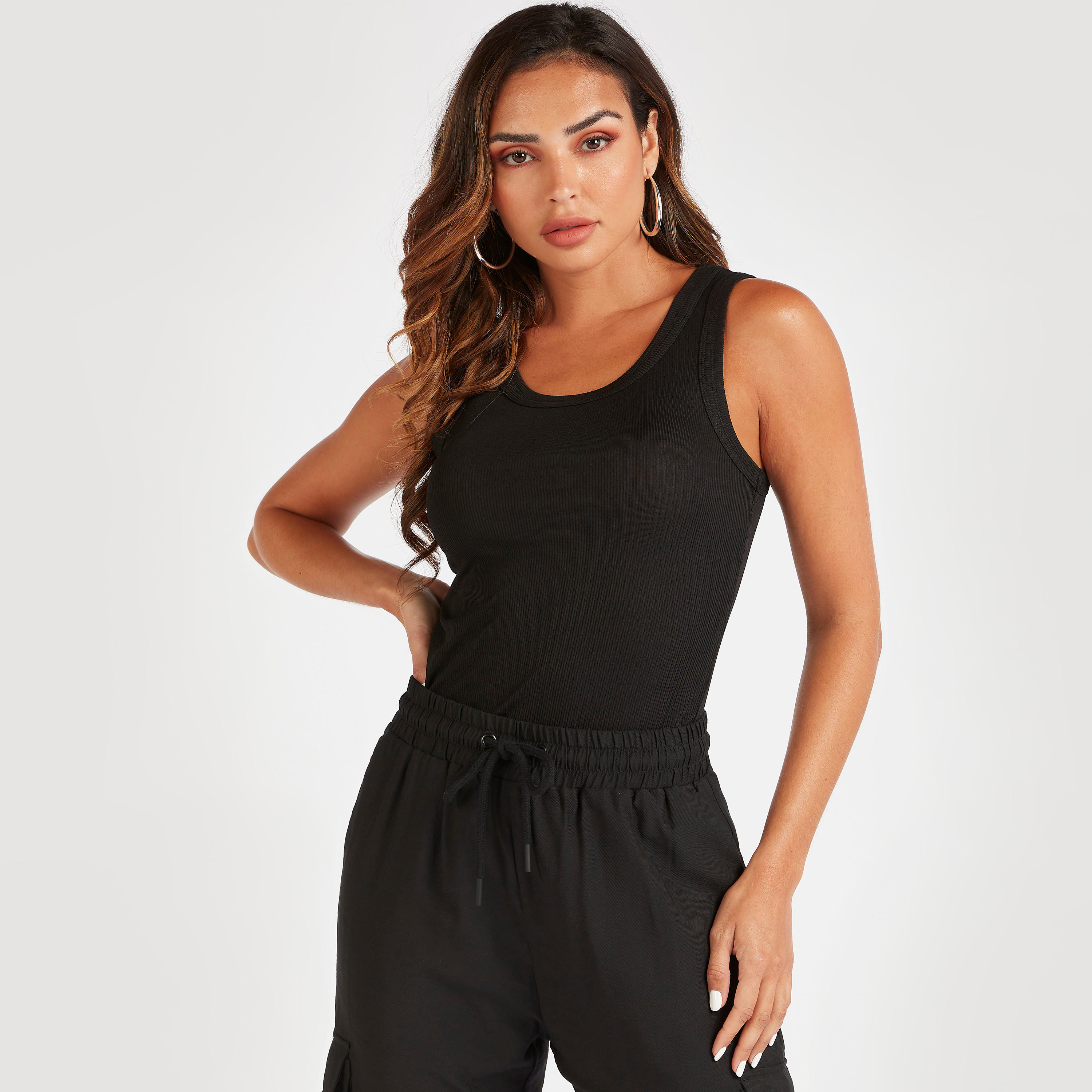 Solid Cami Top with Round Neck-women-clothing-tshirts-image-1