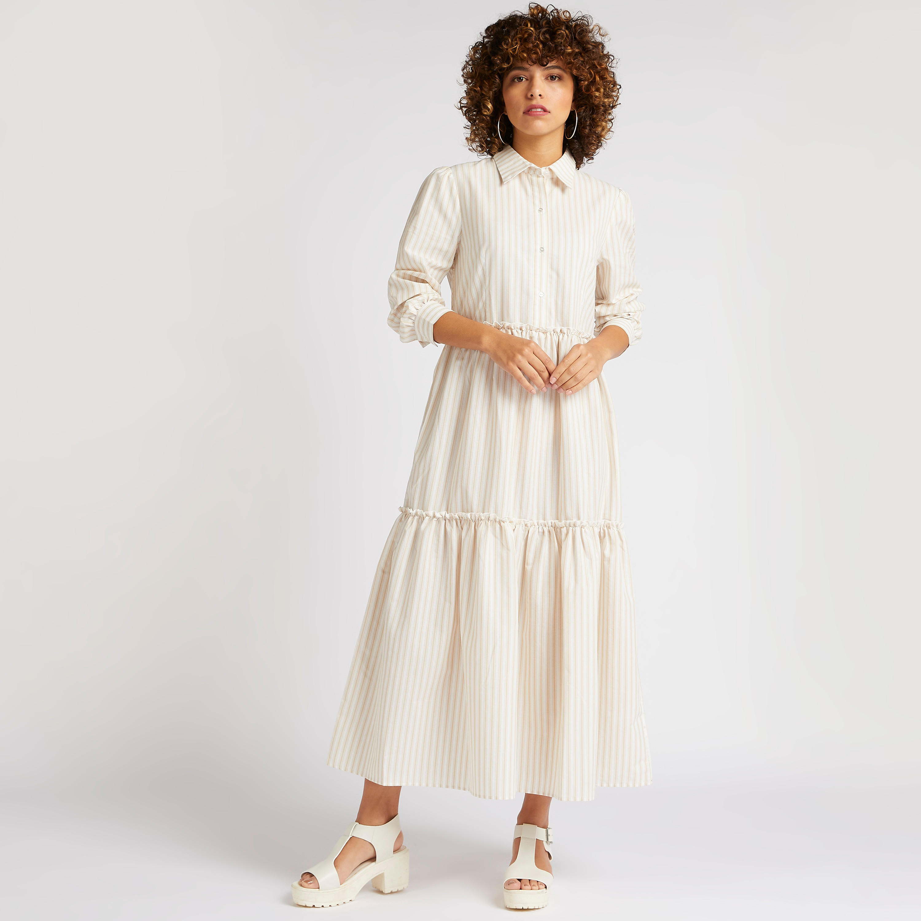 فستان قميص إيه لاين مخطّط متعدد الطبقات بأكمام طويلة-women-clothing-dresses-image-2