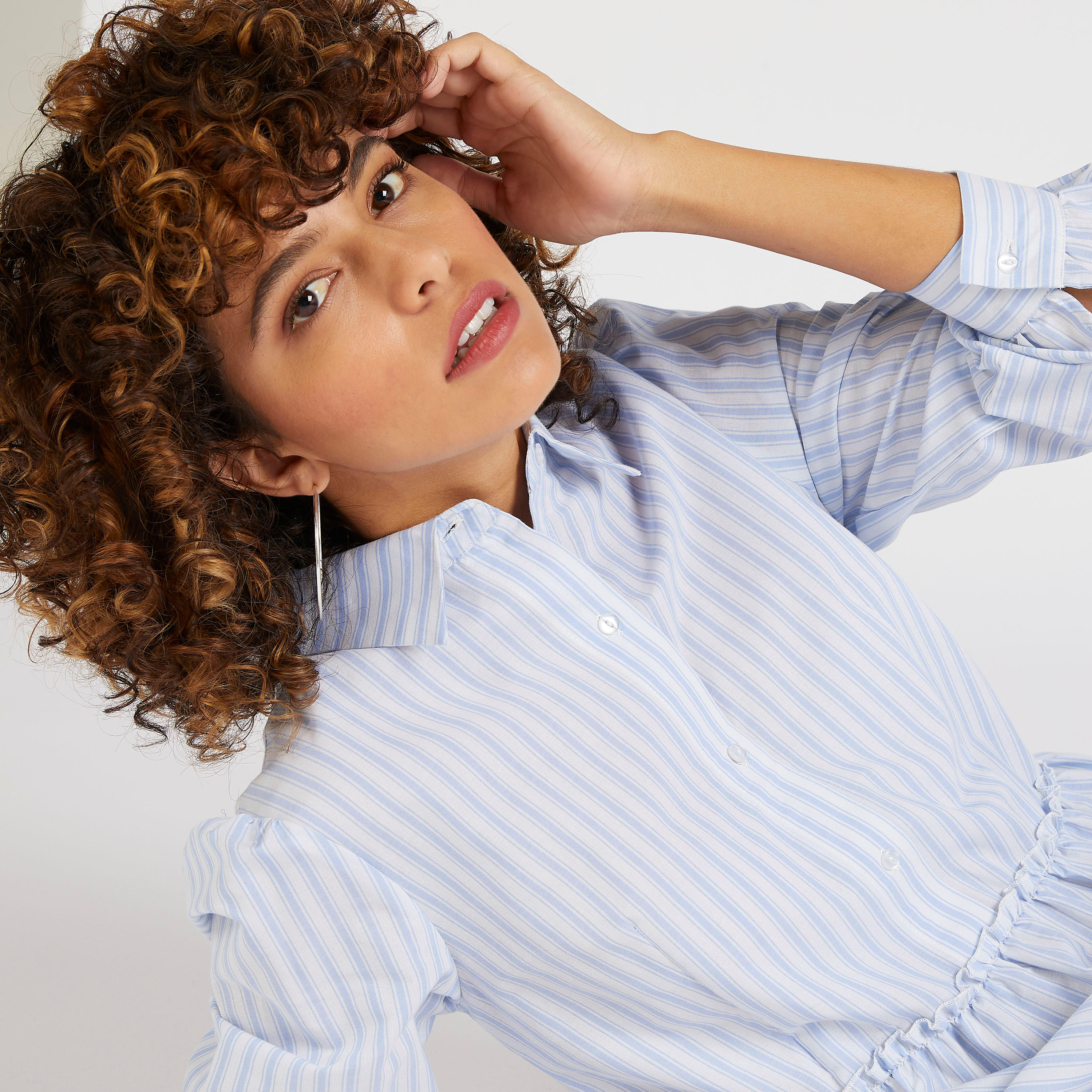 قميص فستان طويل إيه لاين متعدد الطبقات مخطّط وأكمام طويلة-women-clothing-dresses-image-3