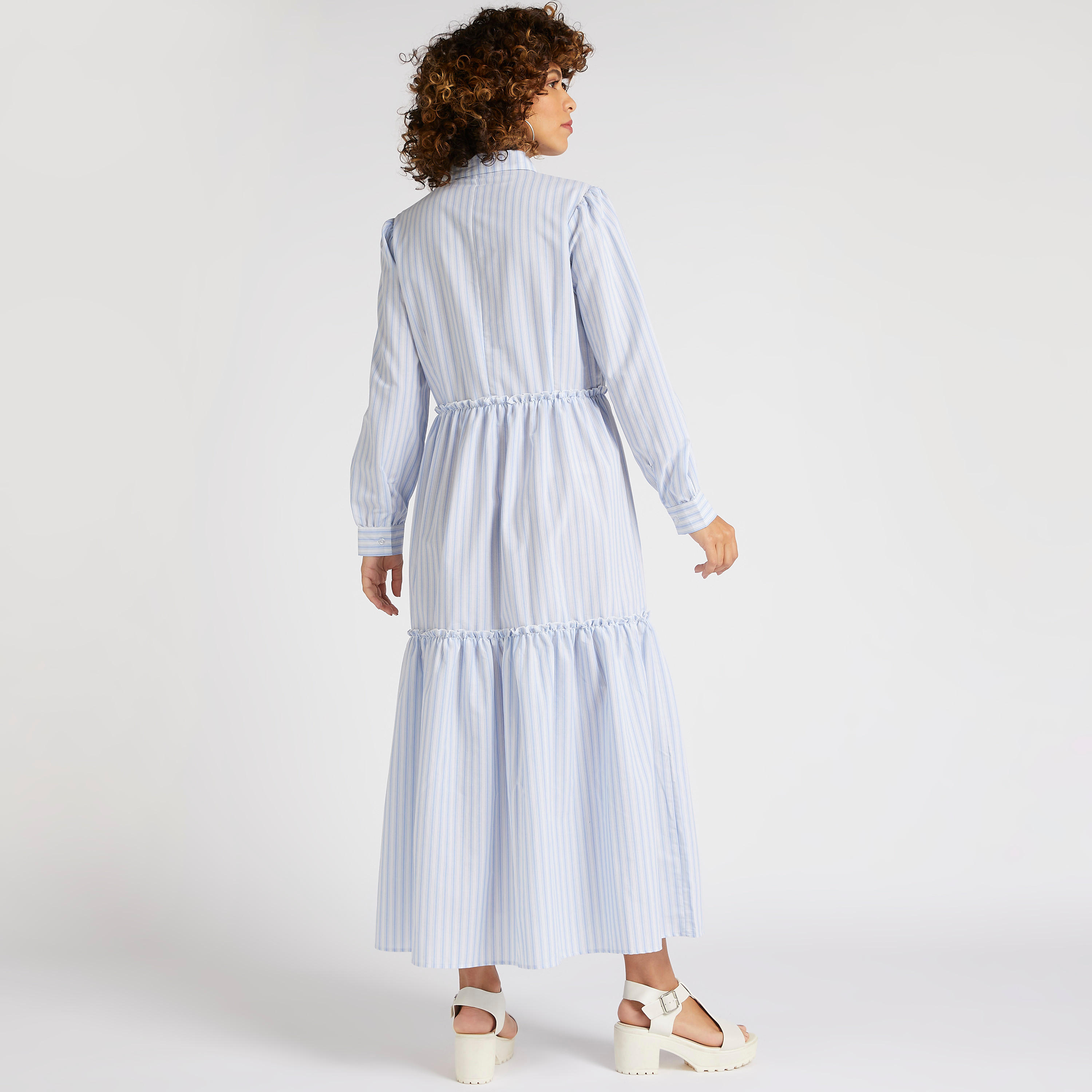 قميص فستان طويل إيه لاين متعدد الطبقات مخطّط وأكمام طويلة-women-clothing-dresses-image-4
