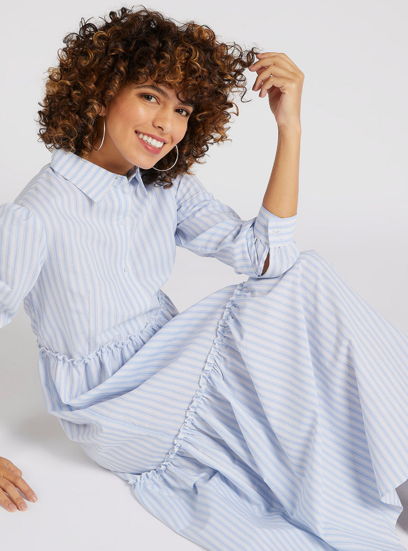 قميص فستان طويل إيه لاين متعدد الطبقات مخطّط وأكمام طويلة-women-clothing-dresses-image-5