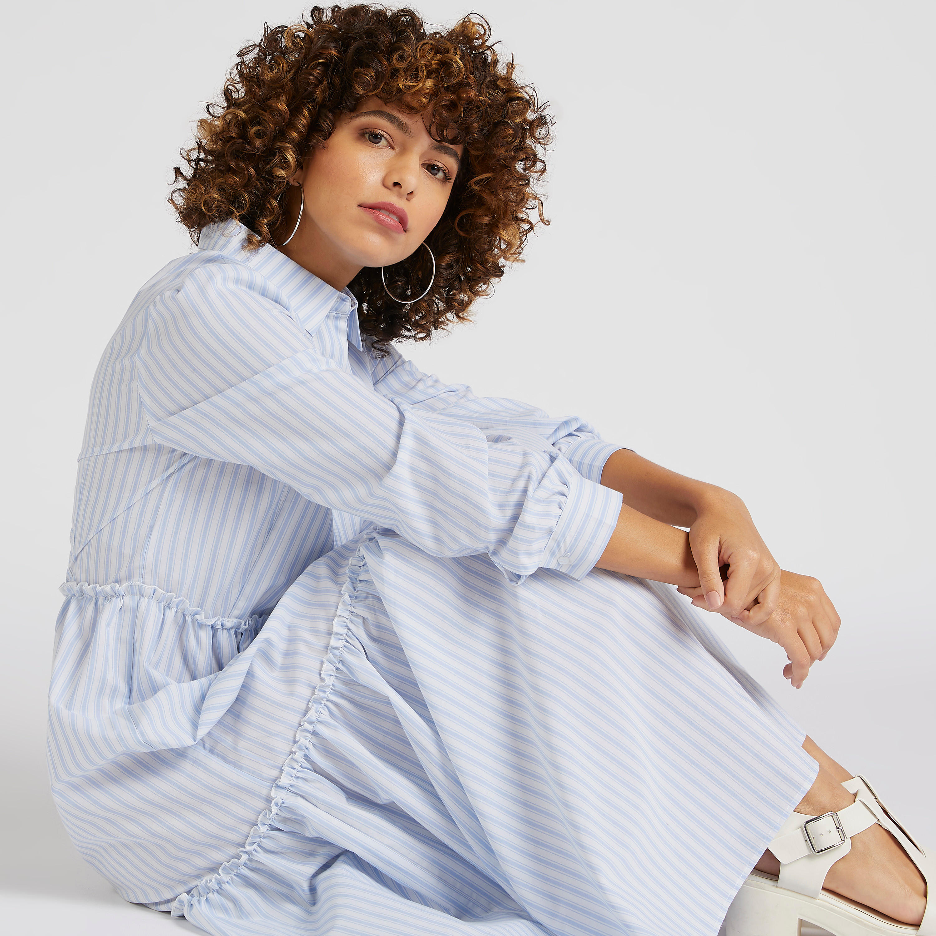 قميص فستان طويل إيه لاين متعدد الطبقات مخطّط وأكمام طويلة-women-clothing-dresses-image-7