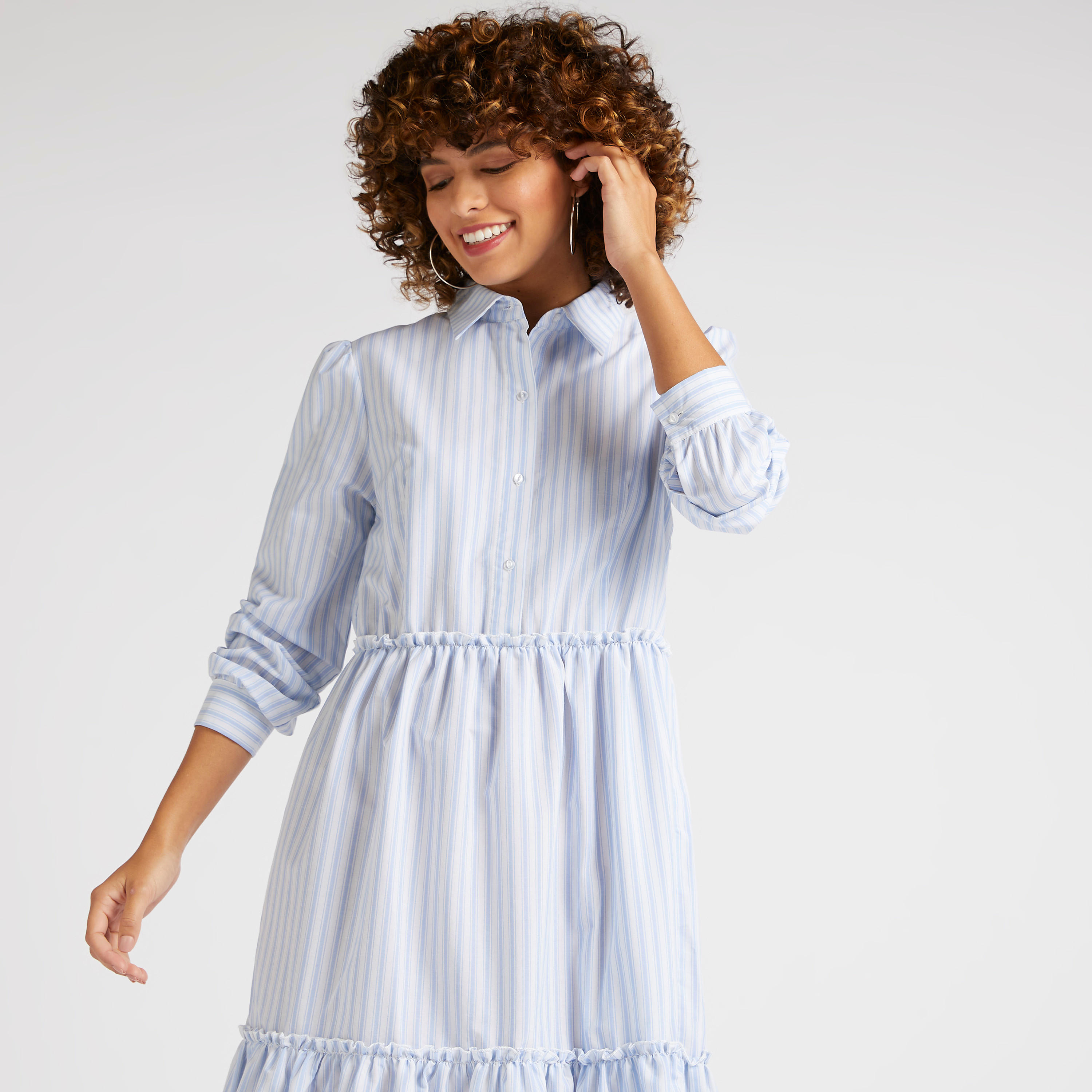 قميص فستان طويل إيه لاين متعدد الطبقات مخطّط وأكمام طويلة-women-clothing-dresses-image-8