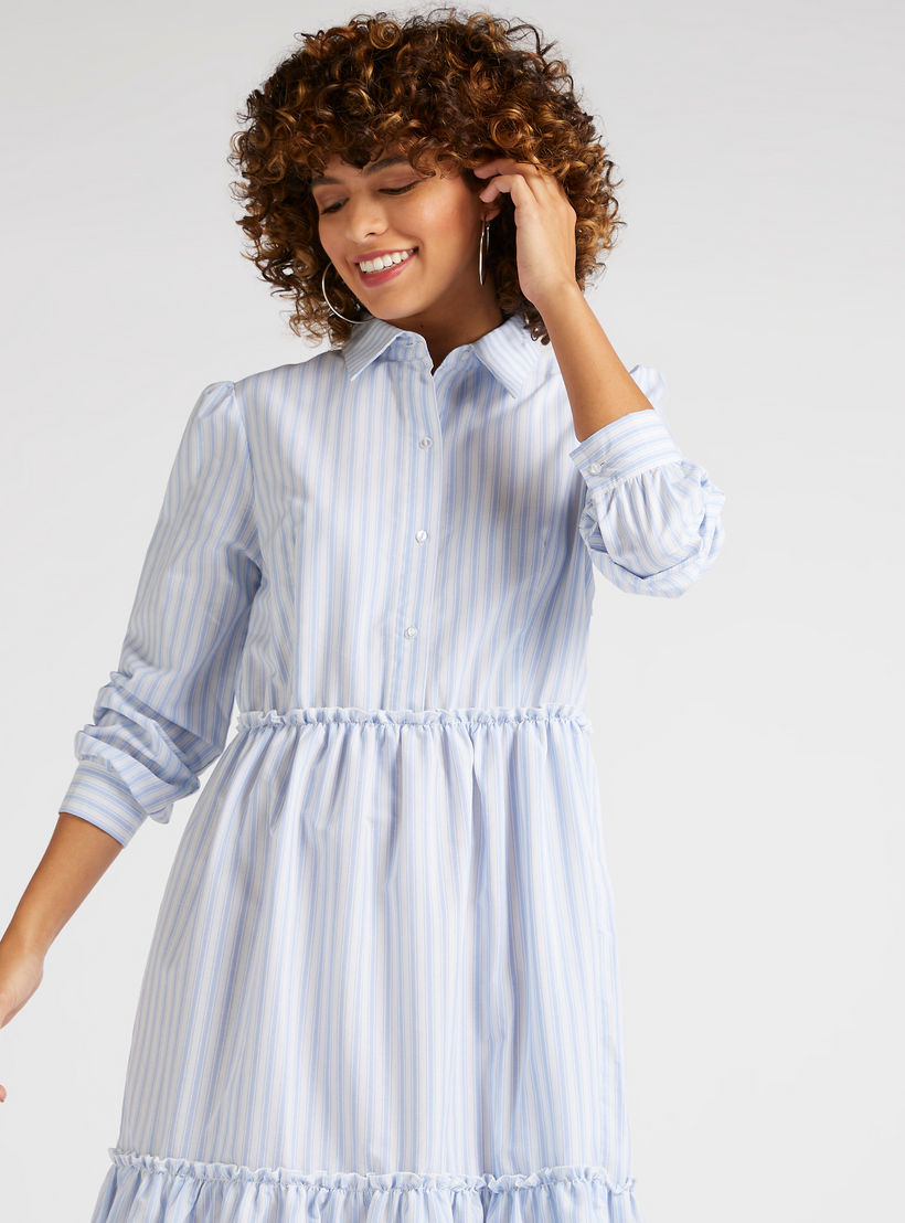 قميص فستان طويل إيه لاين متعدد الطبقات مخطّط وأكمام طويلة-women-clothing-dresses-image-8