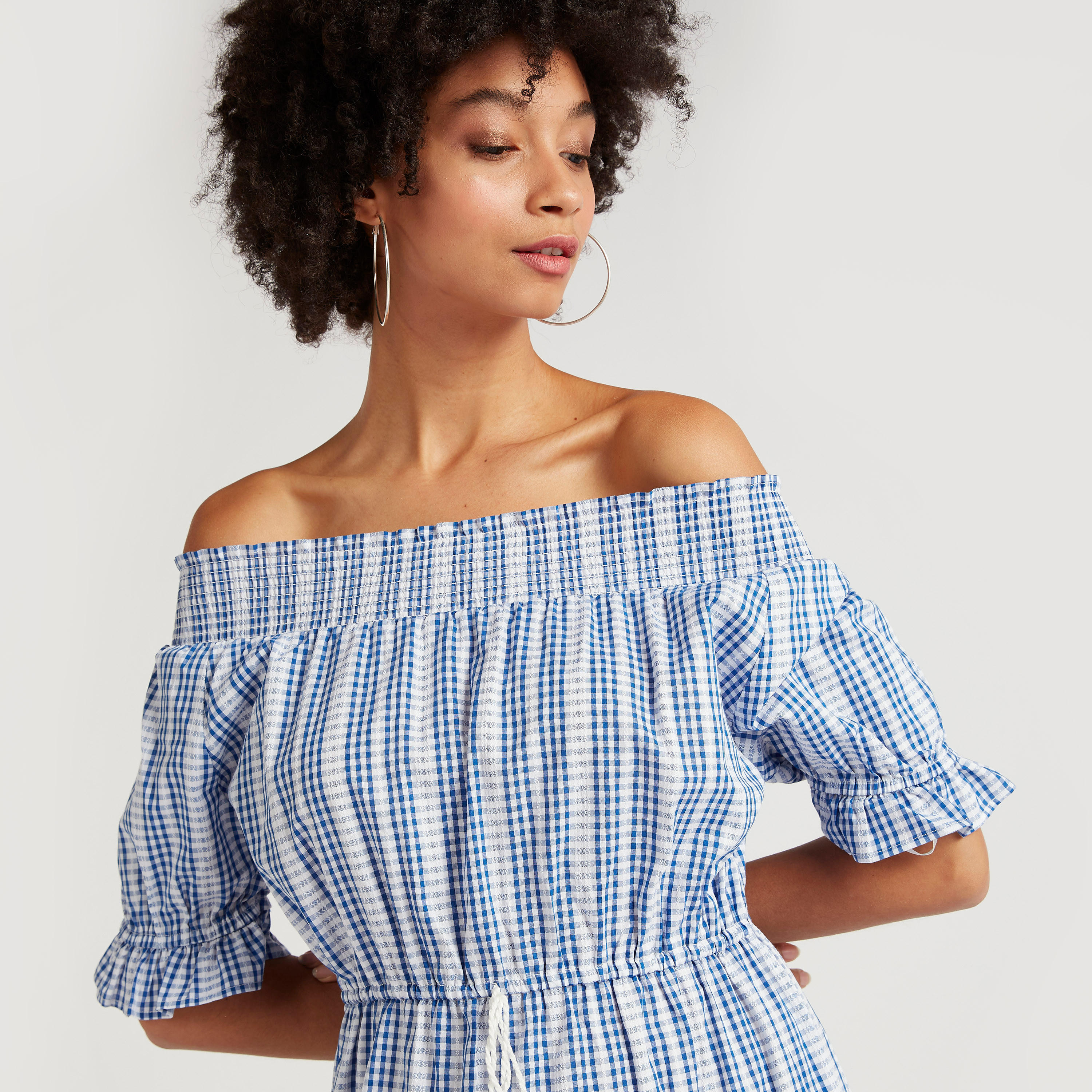 Checked Smocked Boat Neck Maxi Dress-women-clothing-dresses-image-6