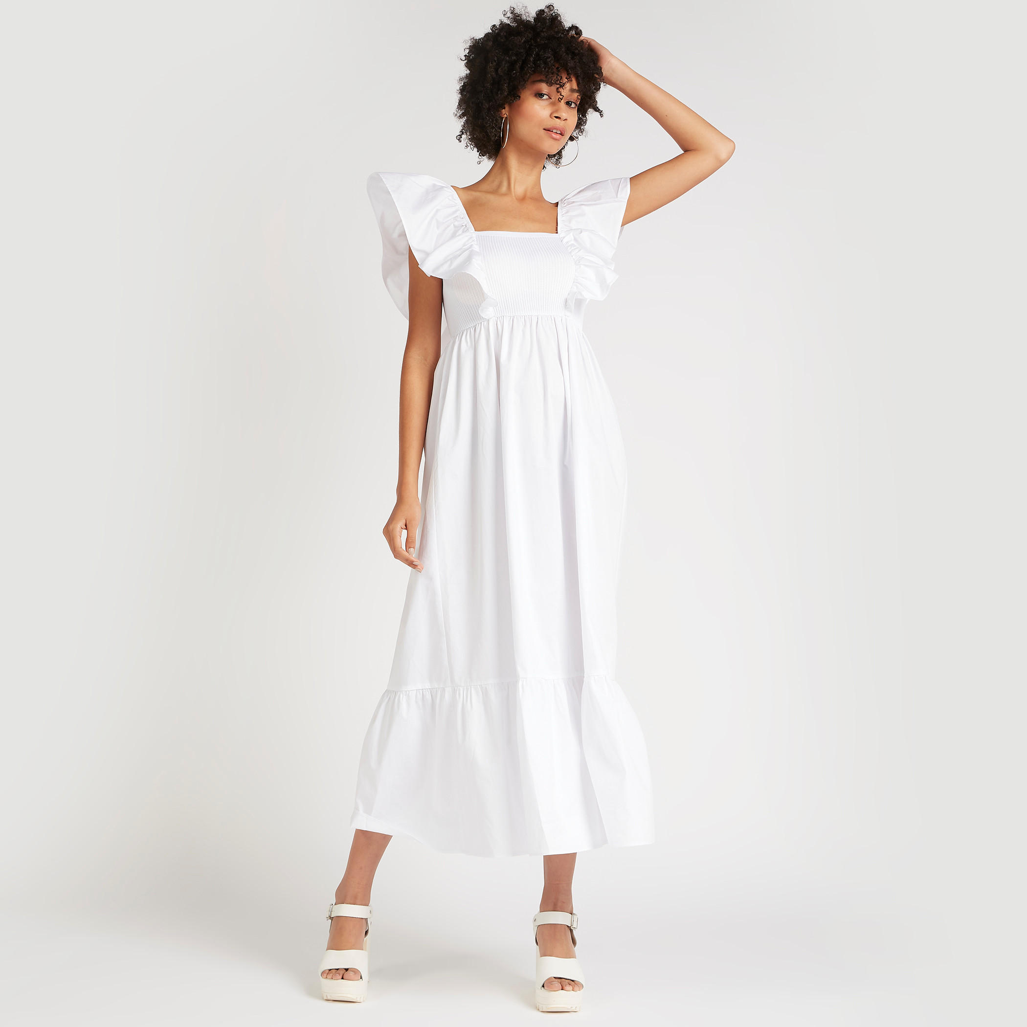 فستان سادة إيه لاين ميدي بأكمام واسعة-women-clothing-dresses-image-7