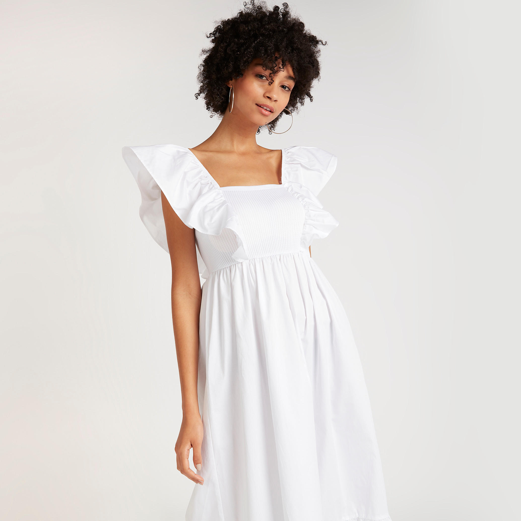 فستان سادة إيه لاين ميدي بأكمام واسعة-women-clothing-dresses-image-1