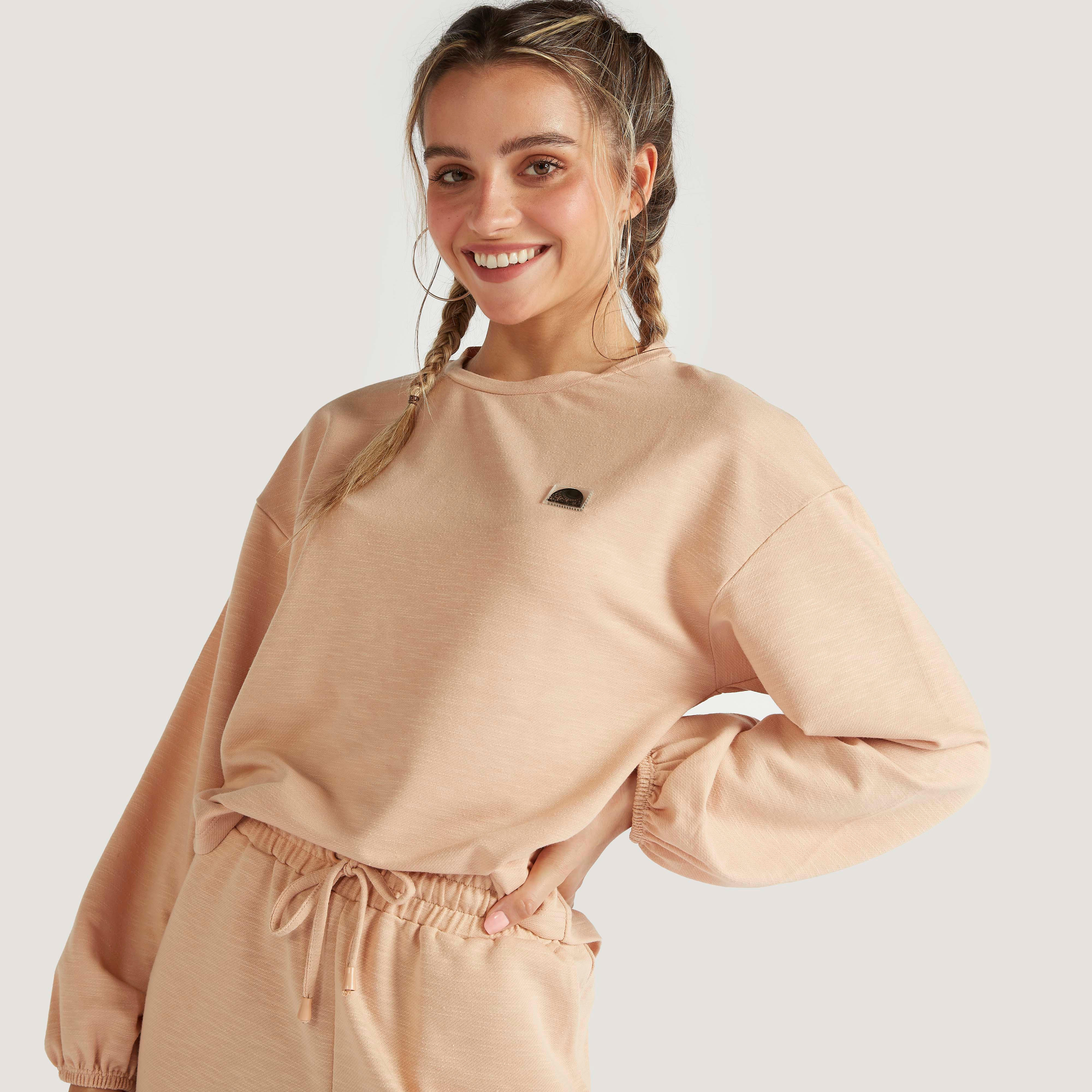 Textured Crew Neck Sweatshirt with Long Sleeves-women-winterwear-hoodiesandsweatshirts-sweatshirts-image-5