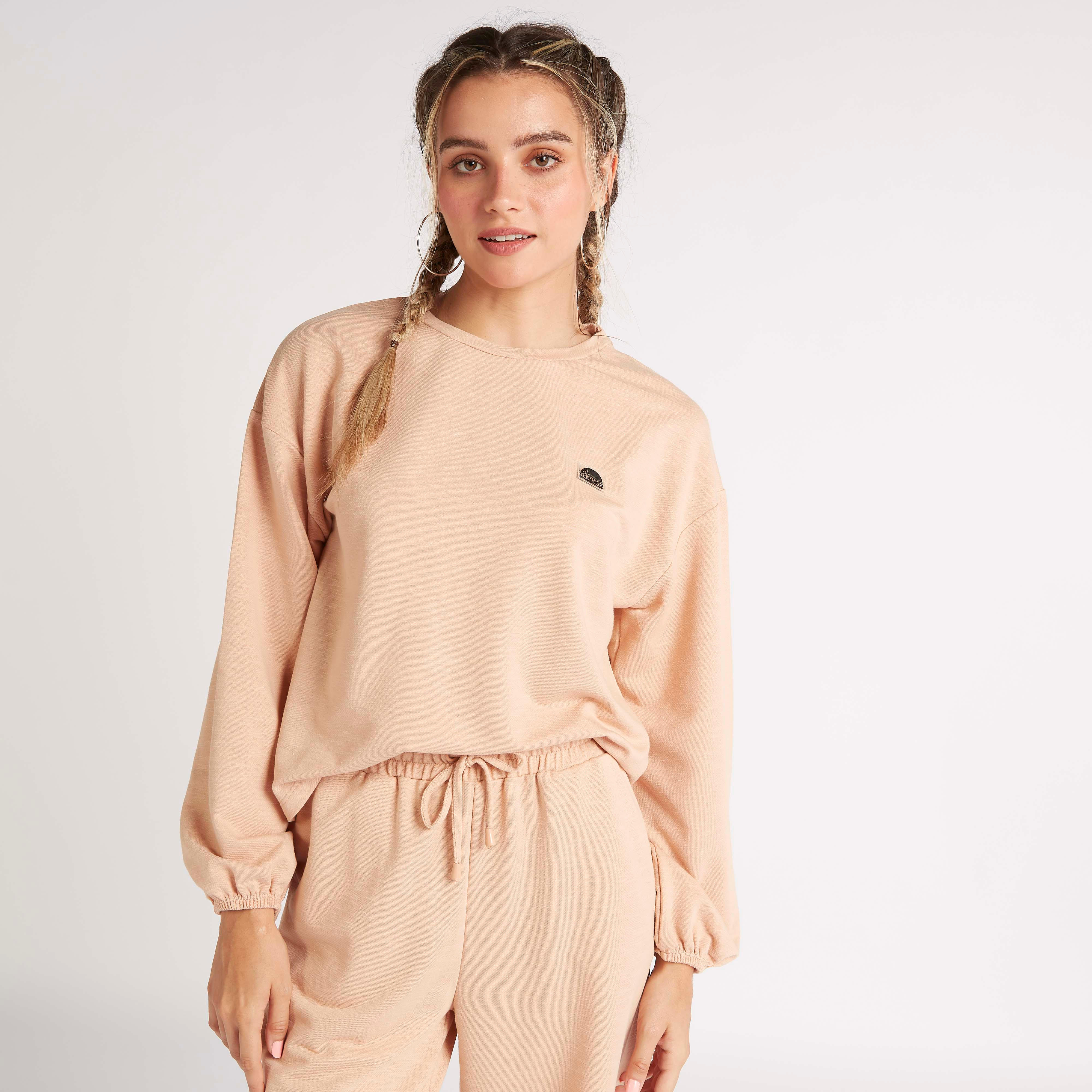 Textured Crew Neck Sweatshirt with Long Sleeves-women-winterwear-hoodiesandsweatshirts-sweatshirts-image-6