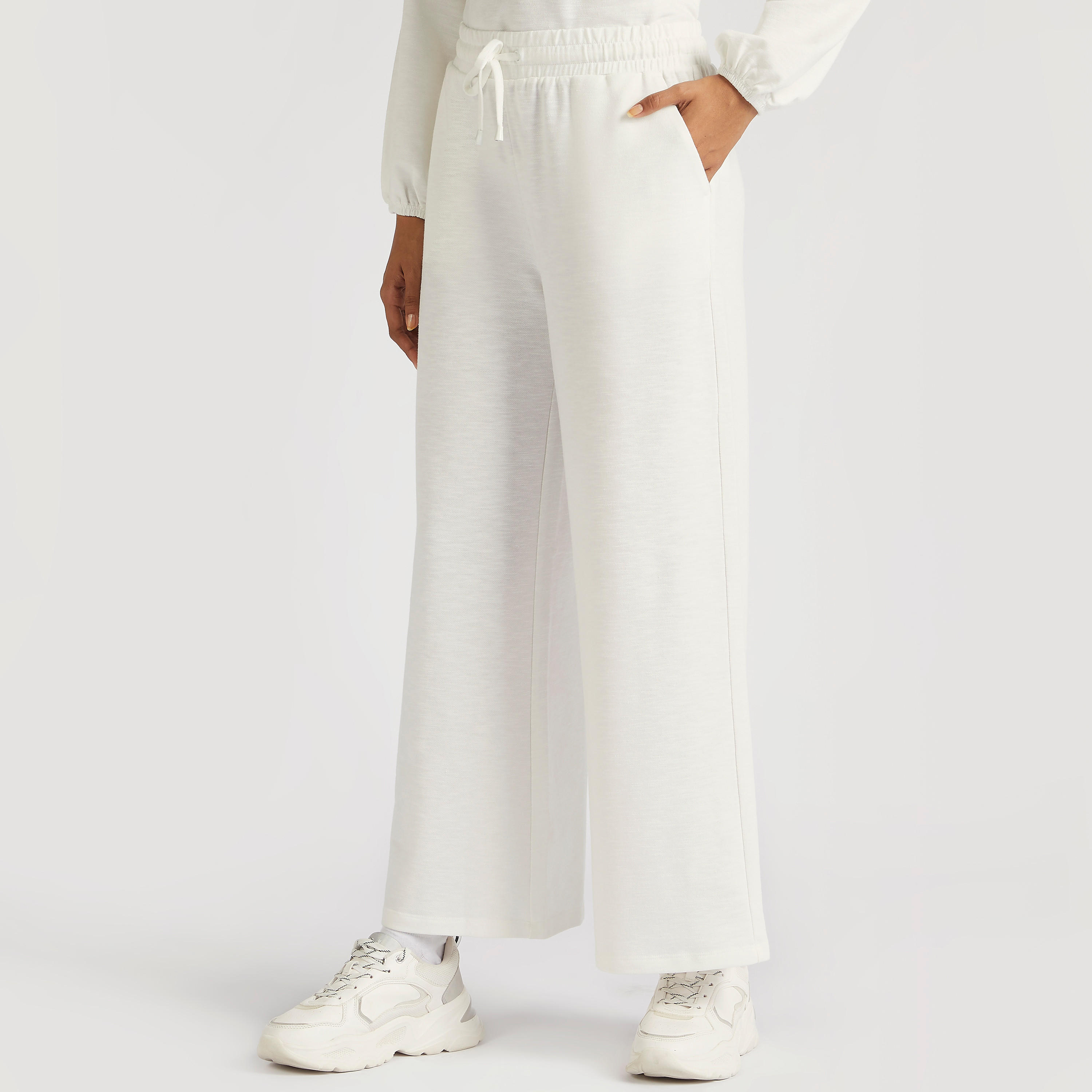 Solid Mid-Rise Track Pants with Pockets and Drawstring Closure-women-clothing-bottoms-joggers-image-1
