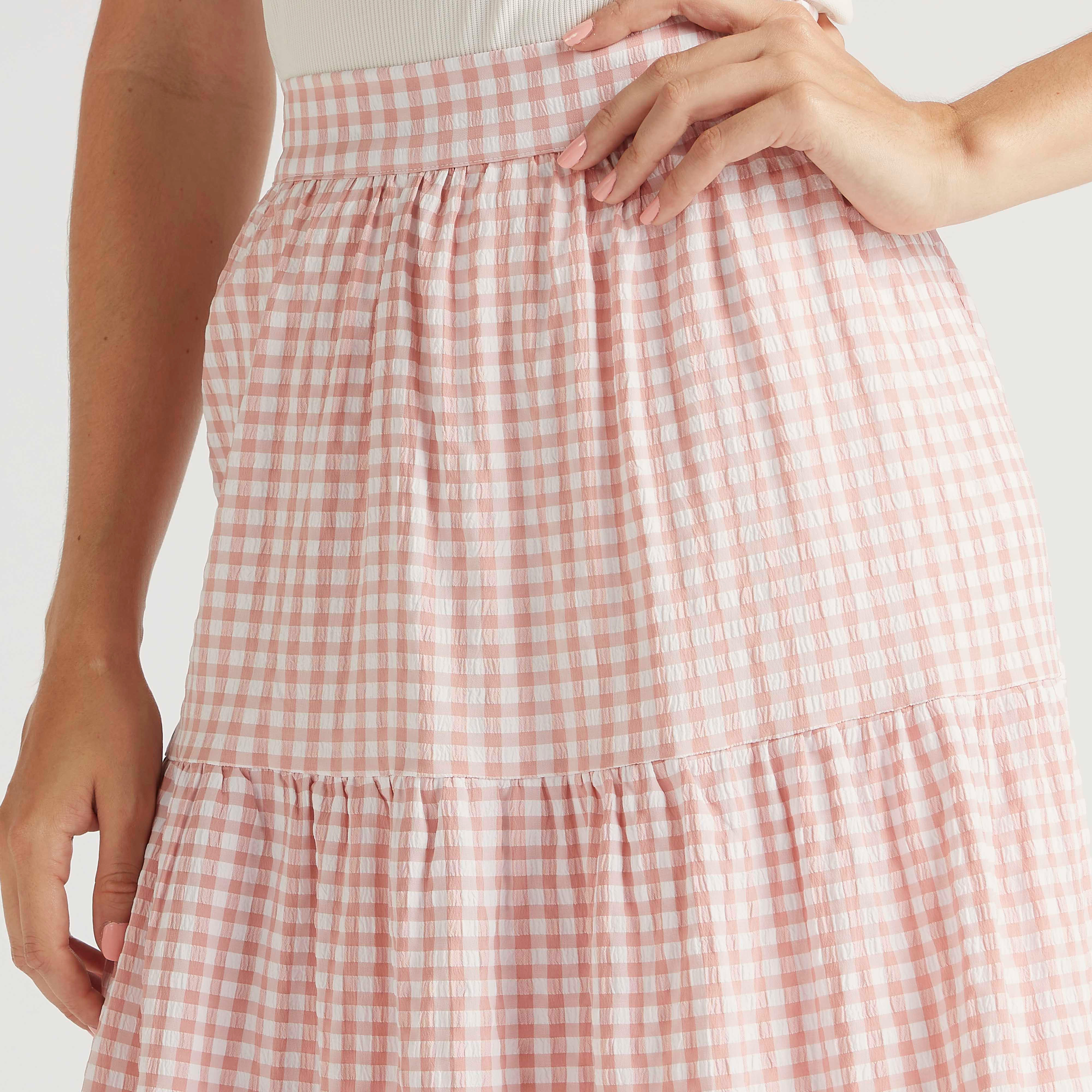 تنّورة طويلة إيه لاين كاروهات متعدّدة الطبقات بخصر مطّاطي-women-clothing-bottoms-skirts-image-3