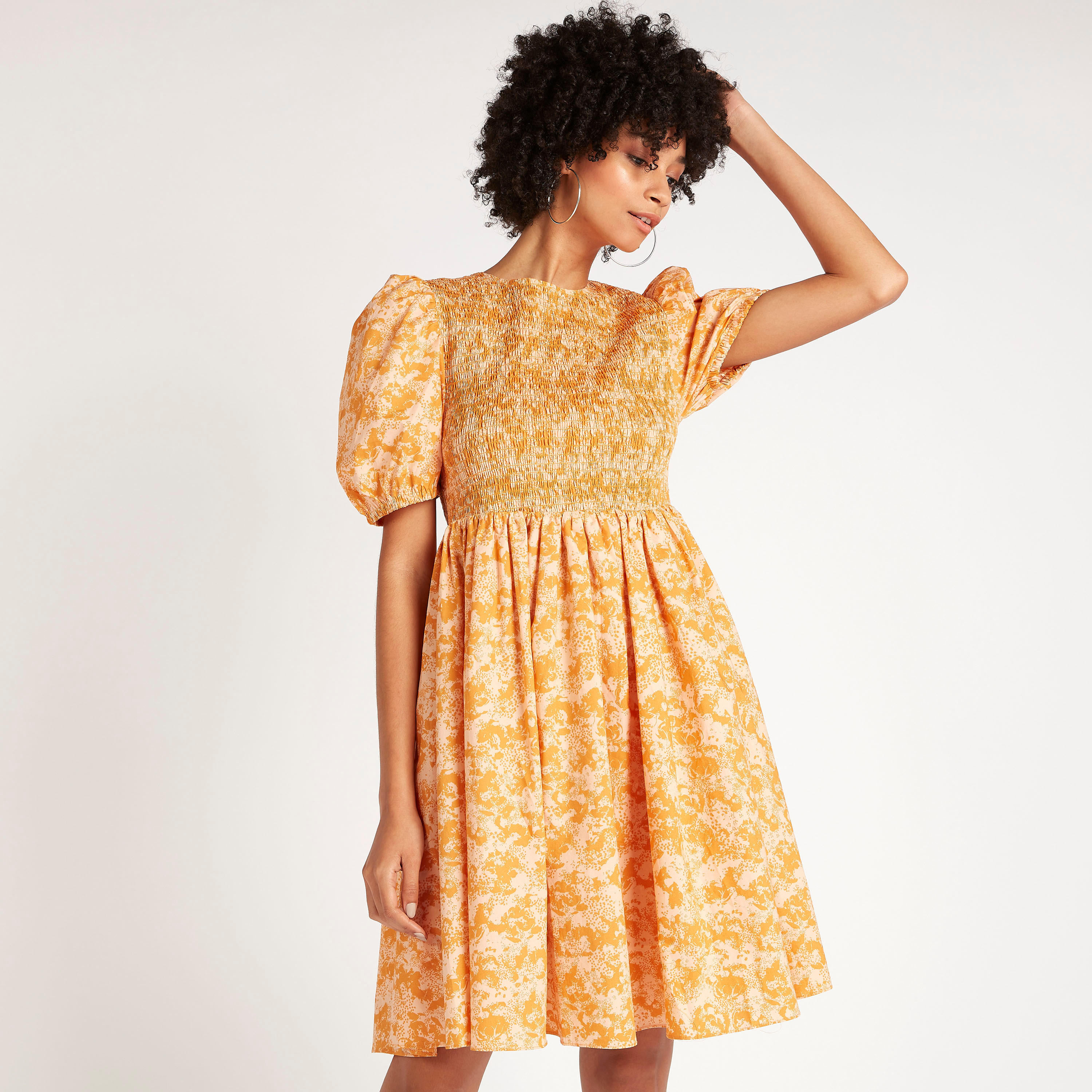 فستان قصير إيه لاين بطبعات وأكمام قصيرة-women-clothing-dresses-image-1