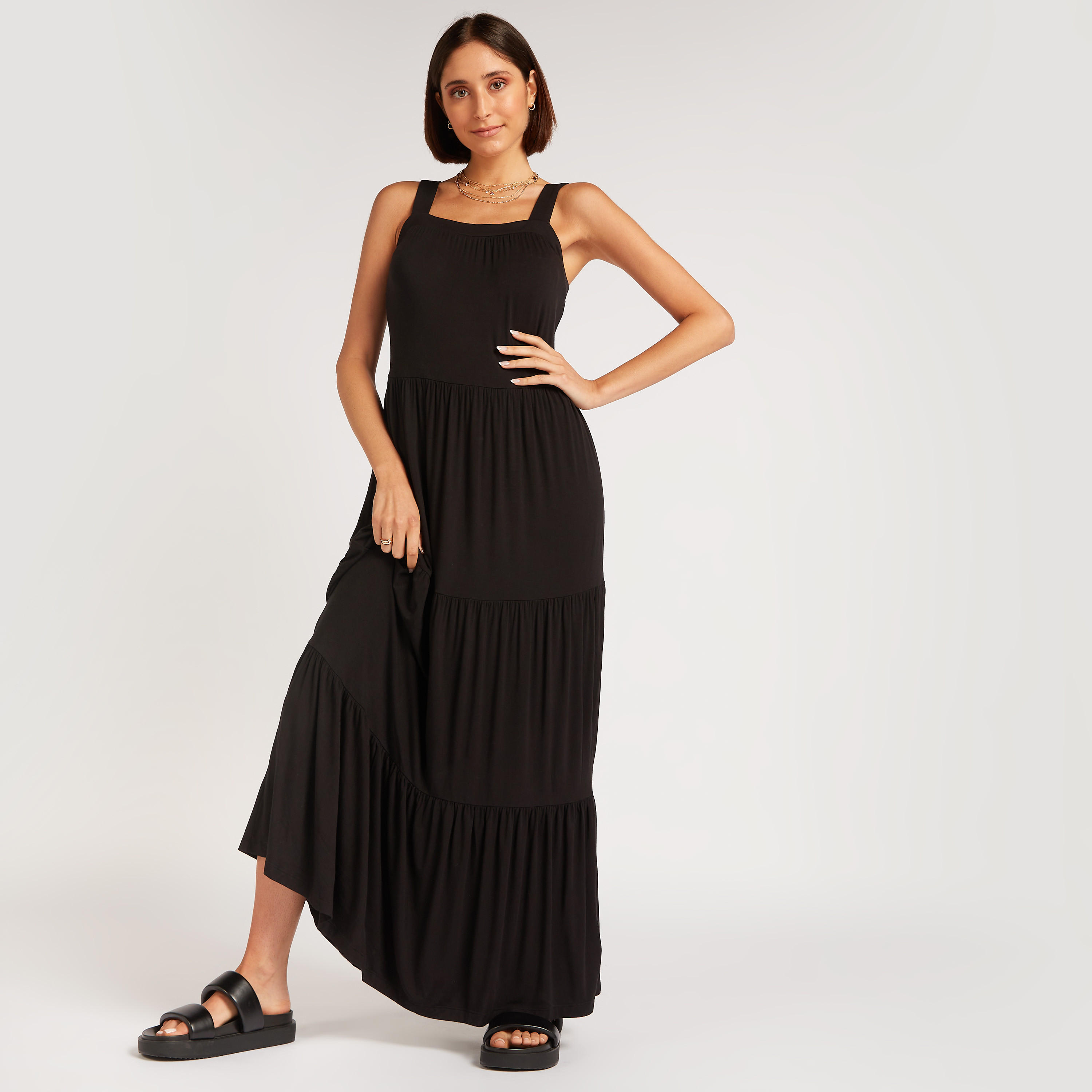 Solid Maxi A-line Dress with Straps and Back Tie-Ups-women-clothing-dresses-image-1