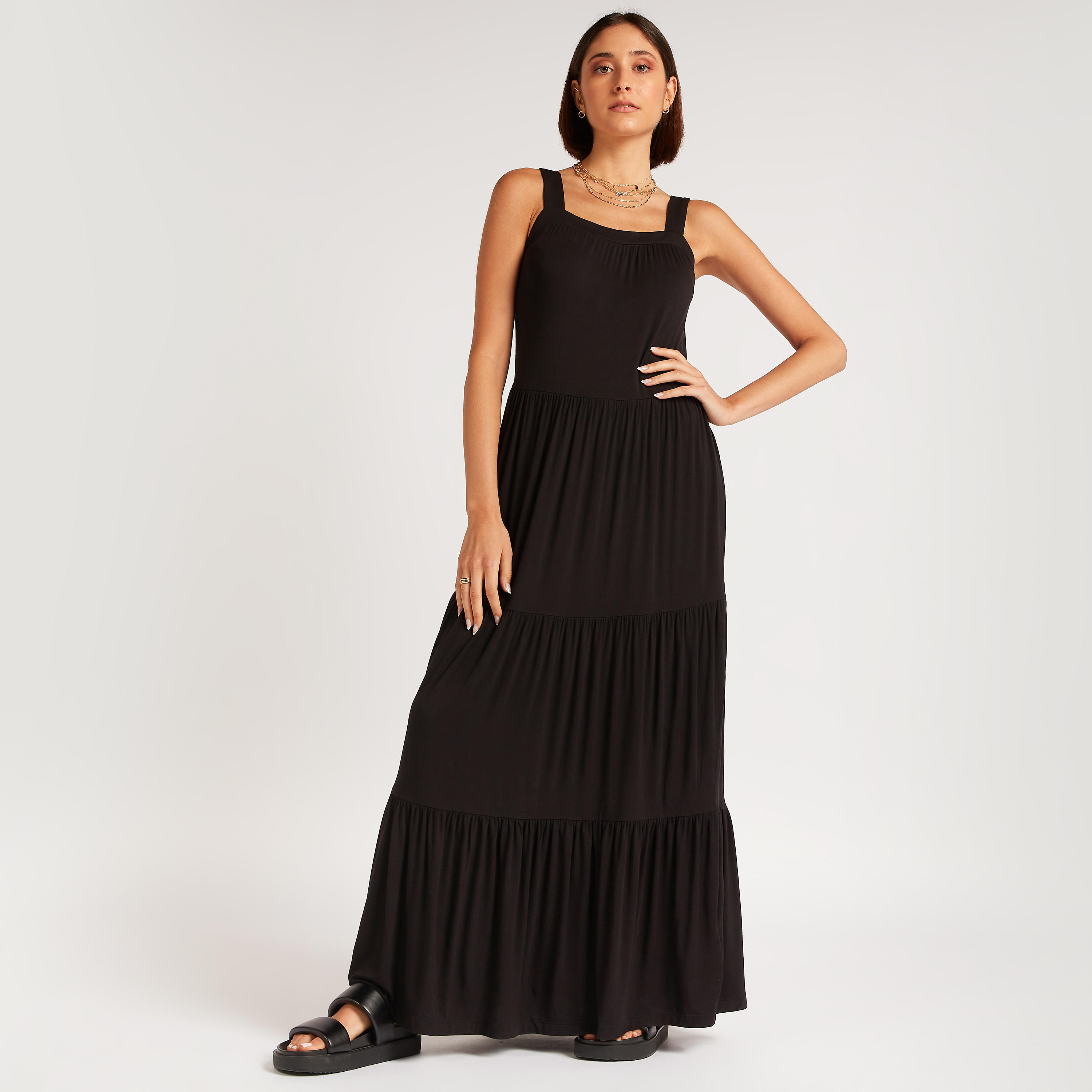 Solid Maxi A-line Dress with Straps and Back Tie-Ups-women-clothing-dresses-image-2