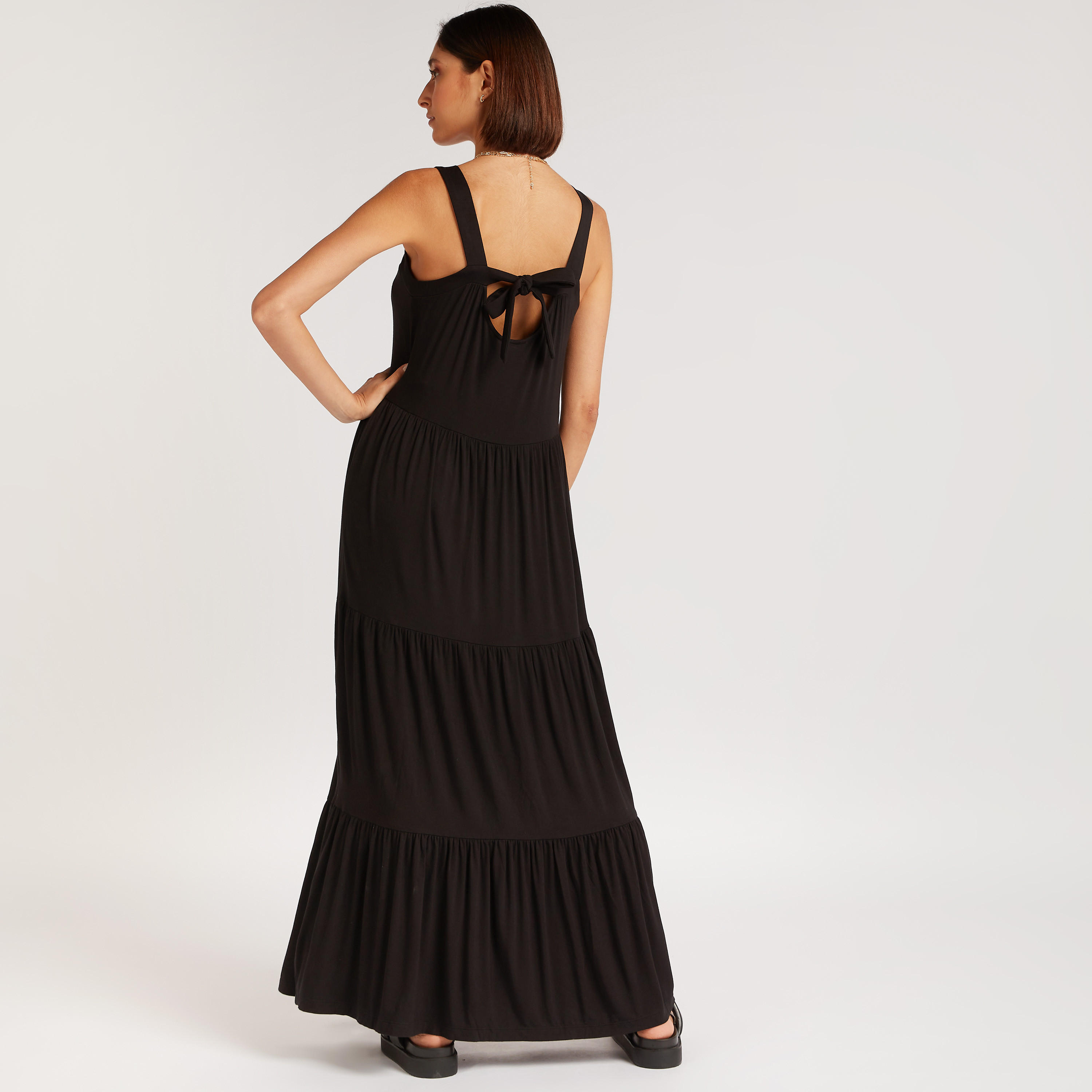 Solid Maxi A-line Dress with Straps and Back Tie-Ups-women-clothing-dresses-image-4