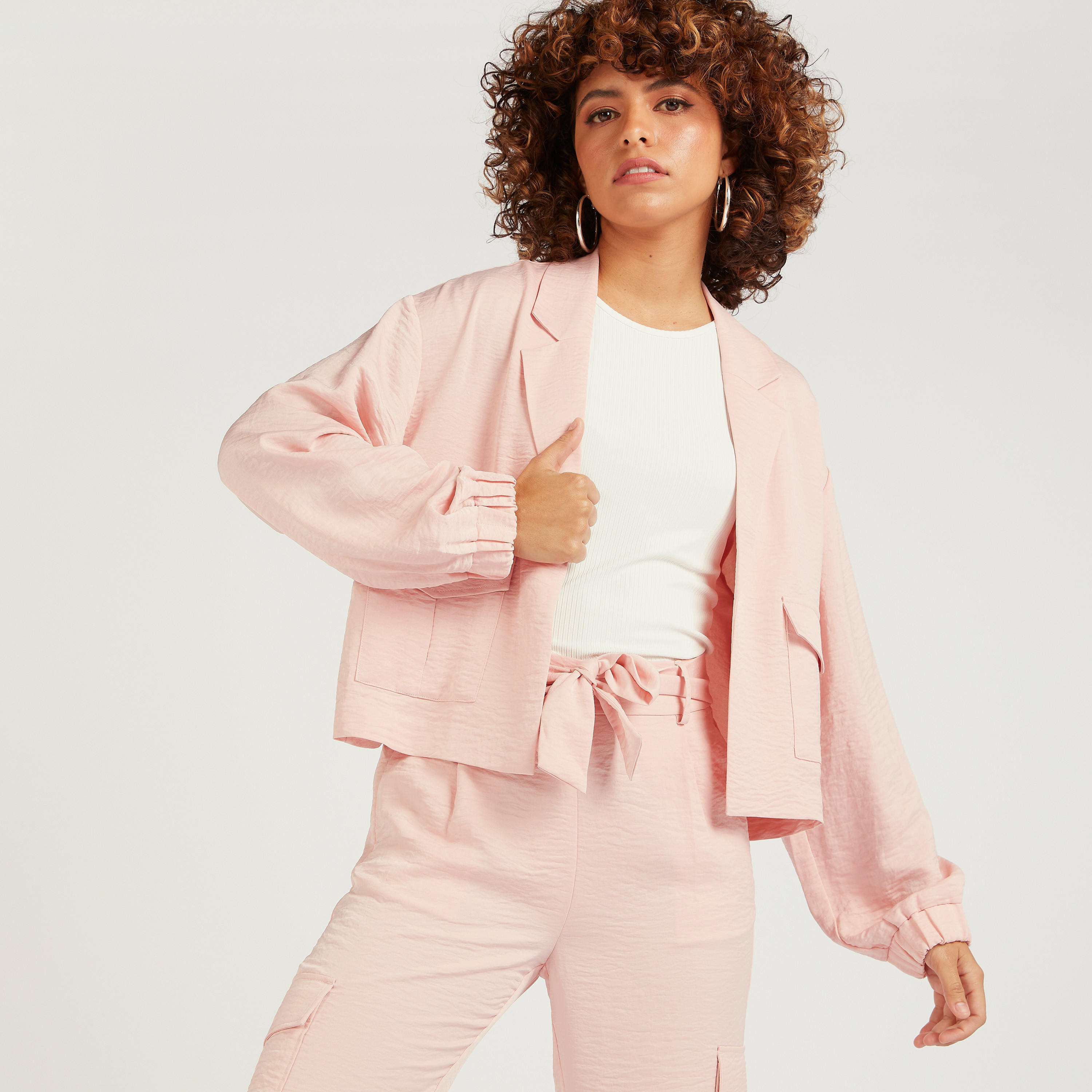 Solid Lightweight Jacket with Lapel Collar and Flap Pockets-women-winterwear-coatsandjackets-jackets-image-5