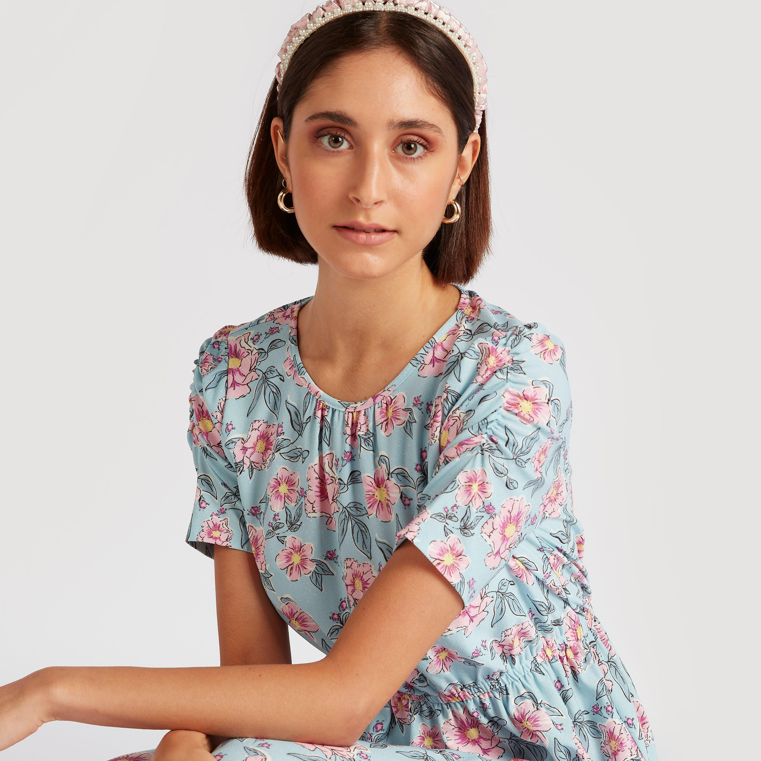 فستان إيه لاين طويل بطبعات أزهار وأكمام قصيرة-women-clothing-dresses-image-3