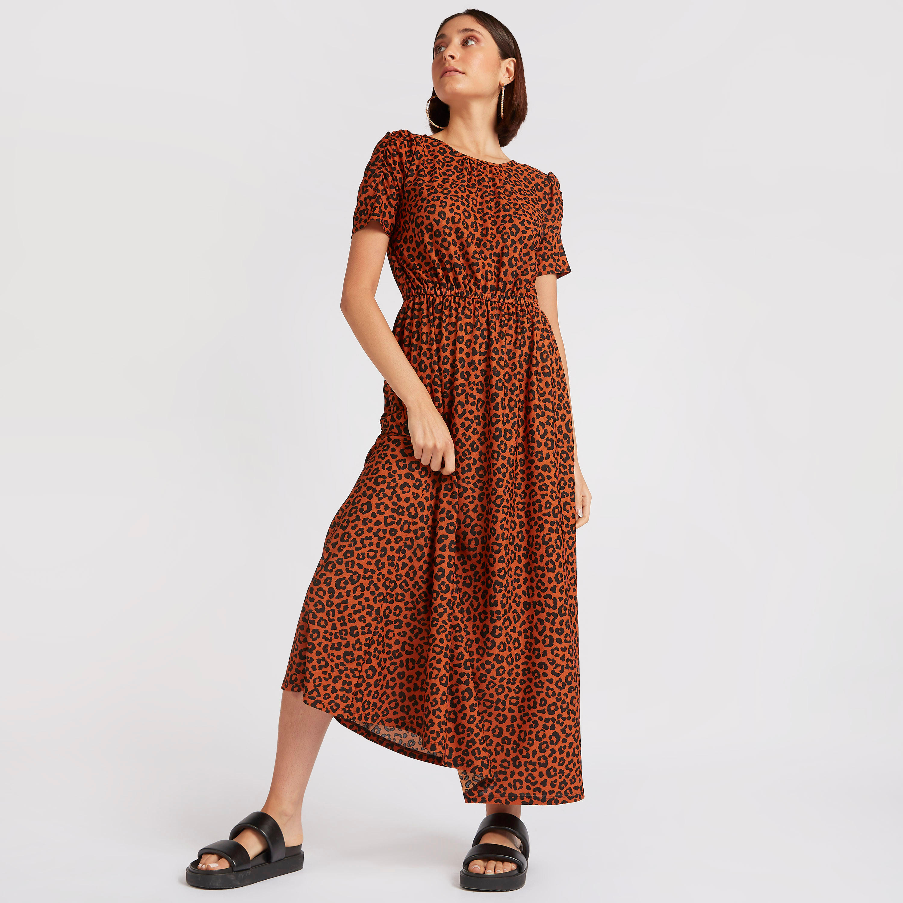 فستان إيه لاين طويل بطبعات حيوانات وأكمام قصيرة-women-clothing-dresses-image-1