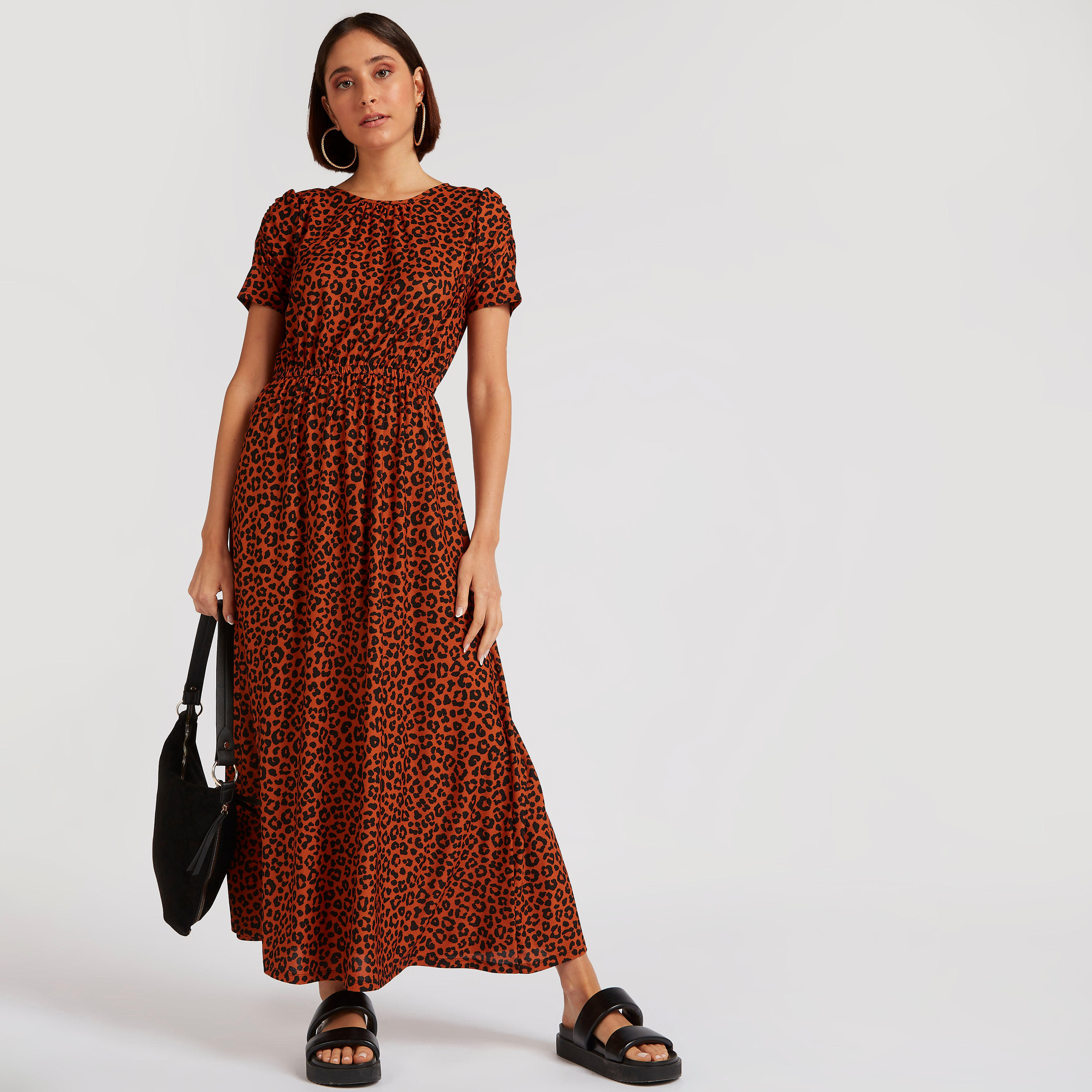 فستان إيه لاين طويل بطبعات حيوانات وأكمام قصيرة-women-clothing-dresses-image-2