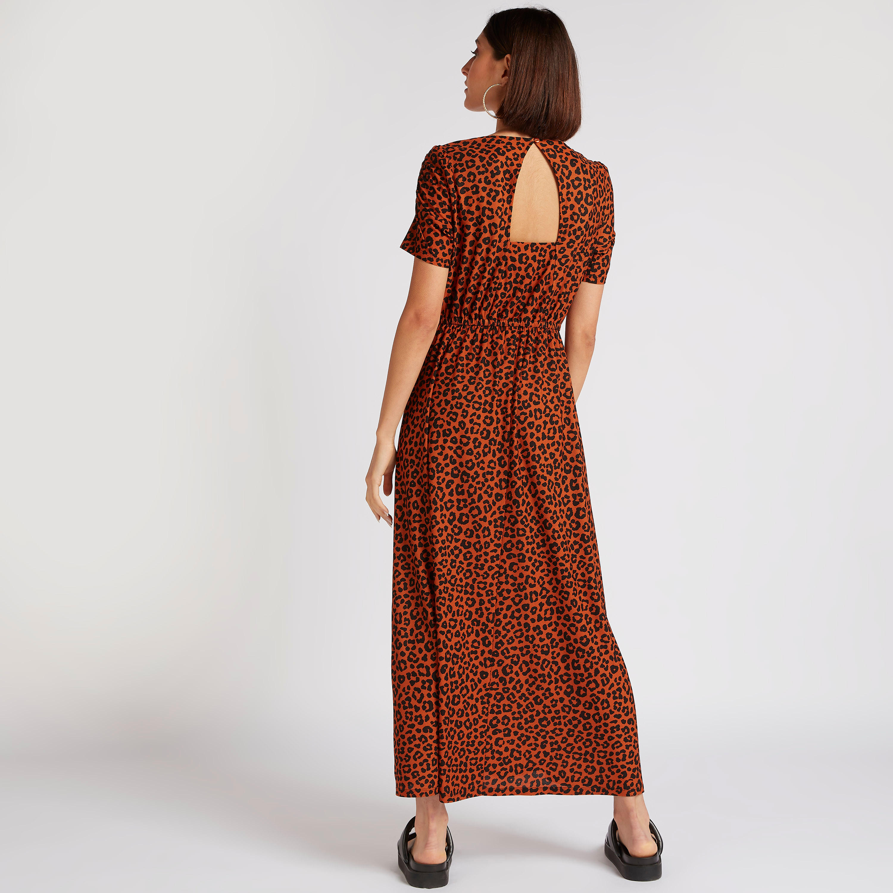 فستان إيه لاين طويل بطبعات حيوانات وأكمام قصيرة-women-clothing-dresses-image-4