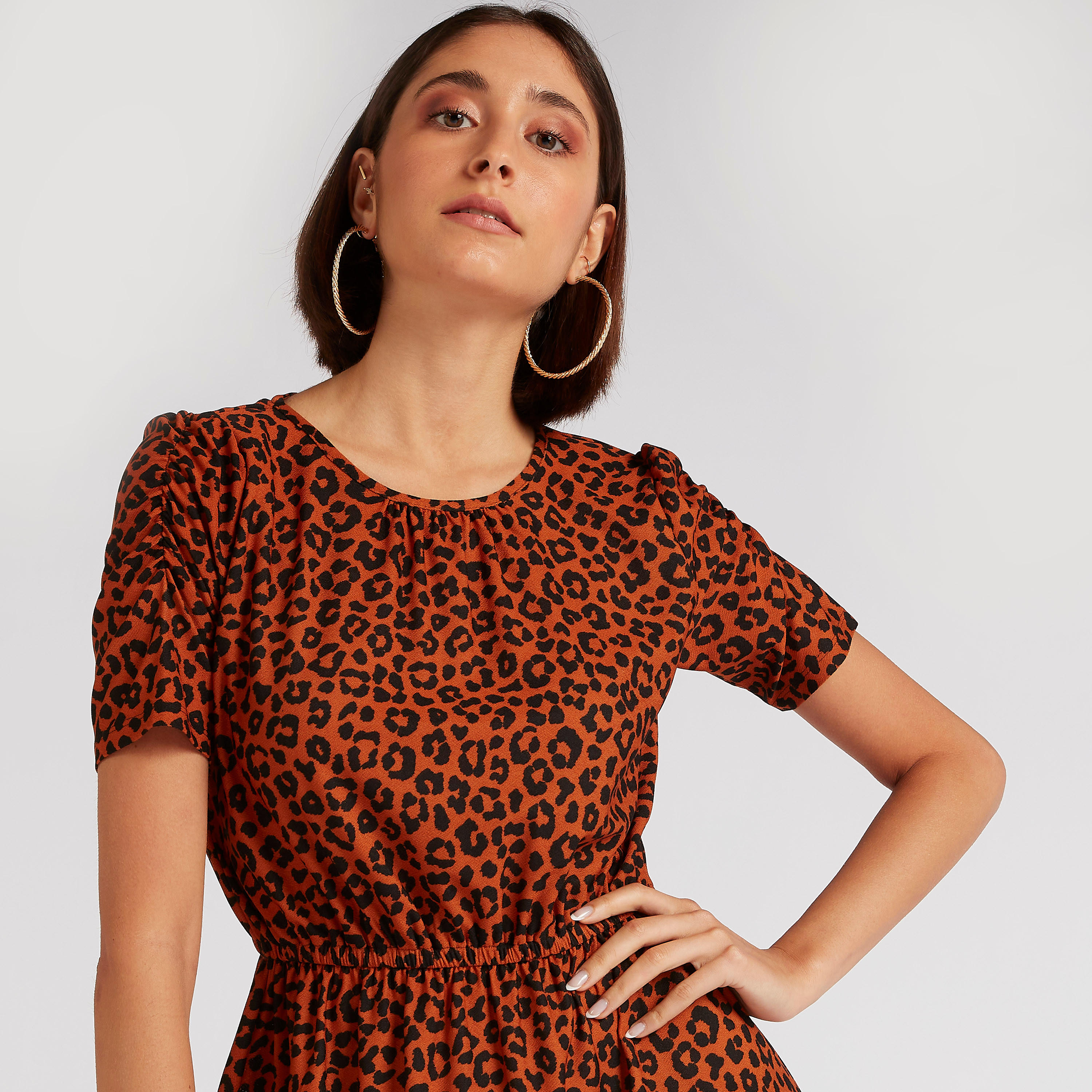 فستان إيه لاين طويل بطبعات حيوانات وأكمام قصيرة-women-clothing-dresses-image-5