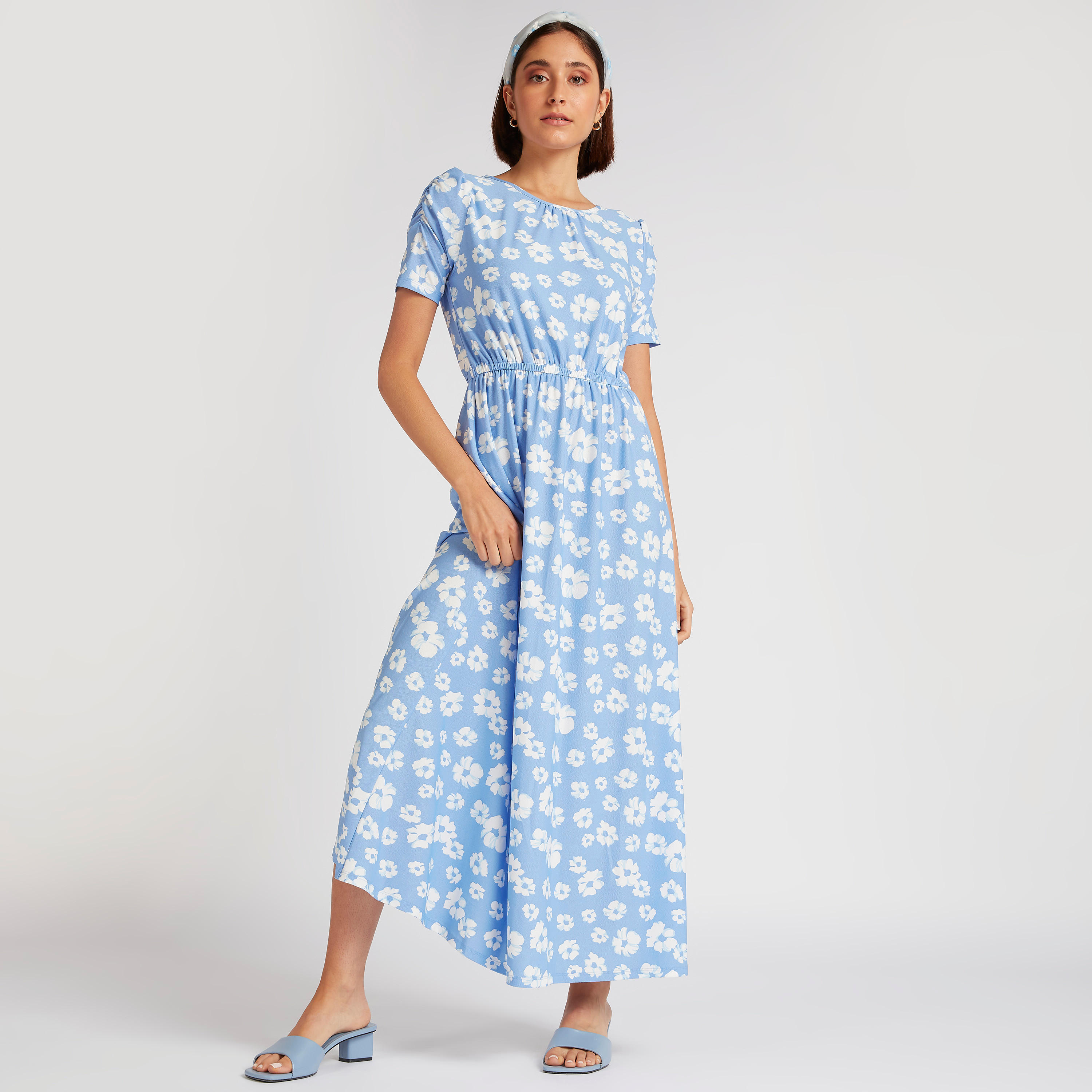 فستان إيه لاين طويل بطبعات أزهار وأكمام قصيرة-women-clothing-dresses-image-2