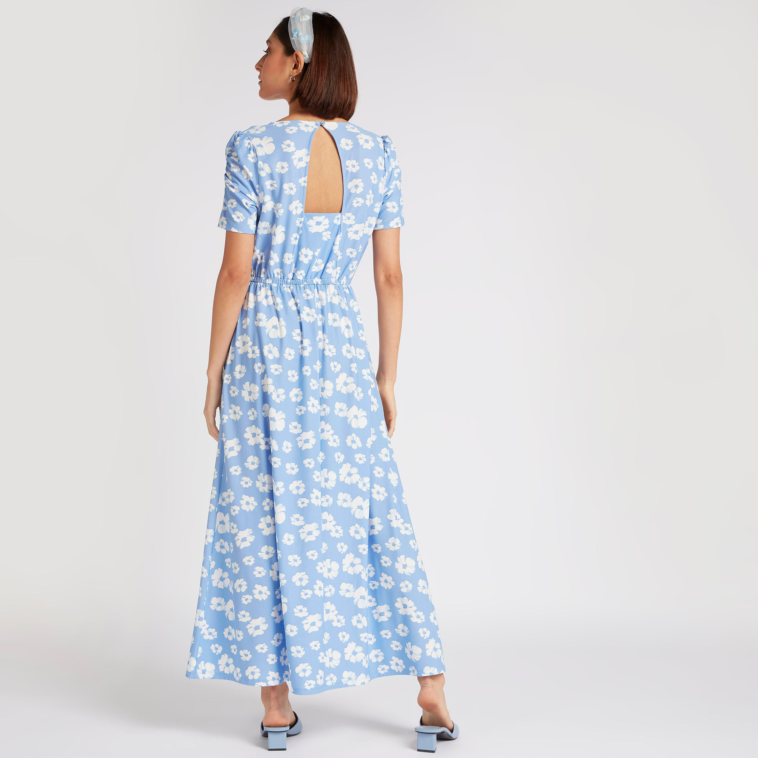 فستان إيه لاين طويل بطبعات أزهار وأكمام قصيرة-women-clothing-dresses-image-4
