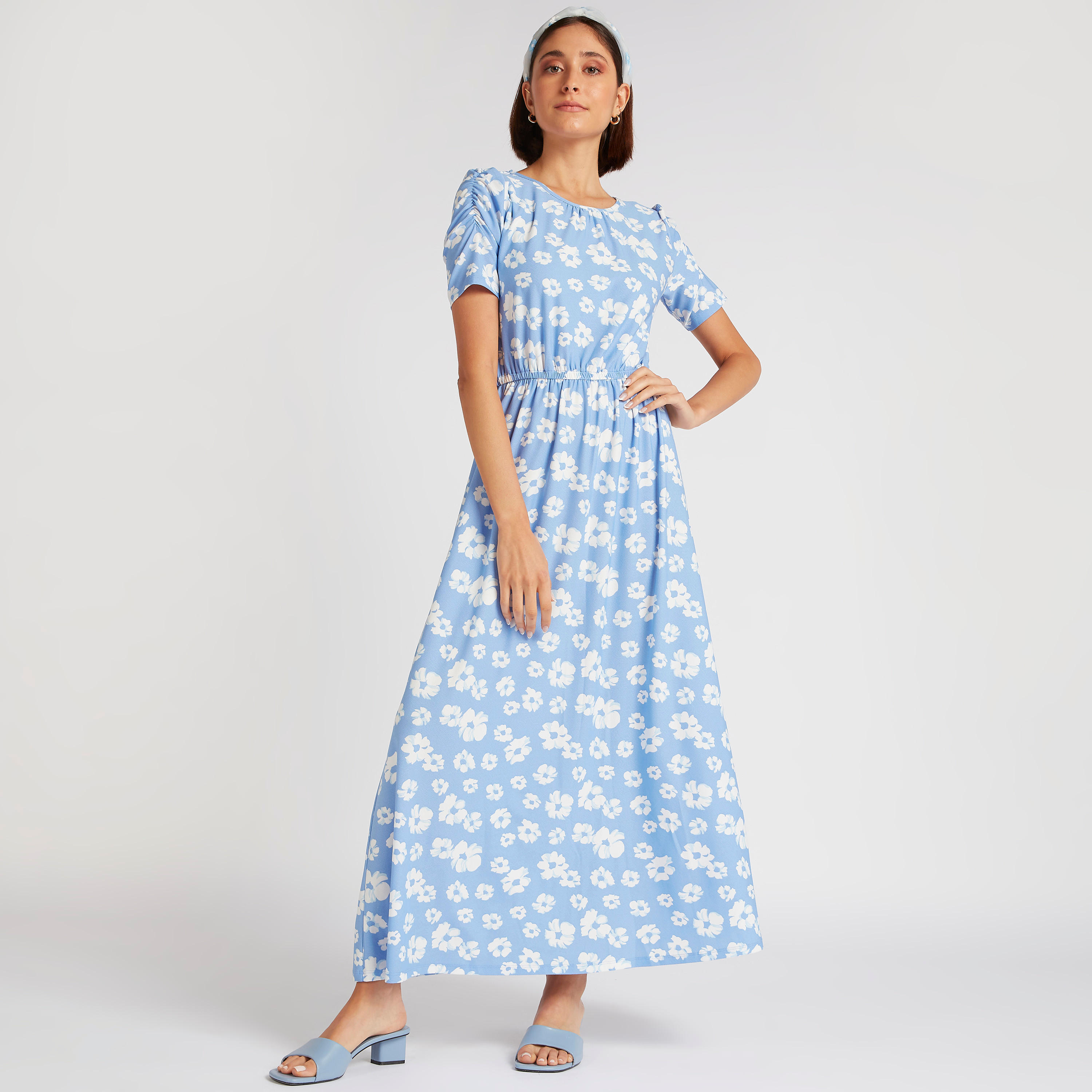 فستان إيه لاين طويل بطبعات أزهار وأكمام قصيرة-women-clothing-dresses-image-5