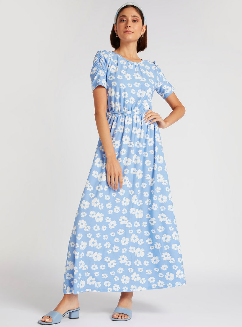 فستان إيه لاين طويل بطبعات أزهار وأكمام قصيرة-women-clothing-dresses-image-5