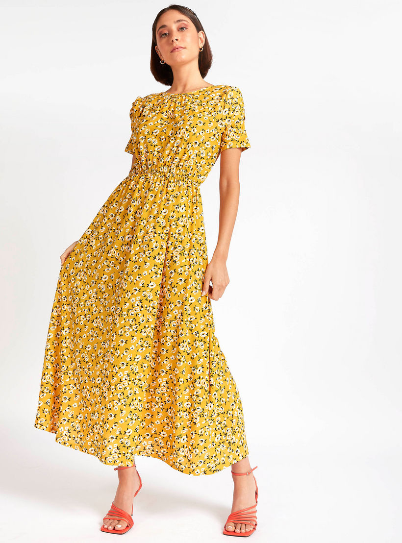 فستان طويل إيه لاين بأكمام قصيرة وطبعات زهرية-women-clothing-dresses-image-2