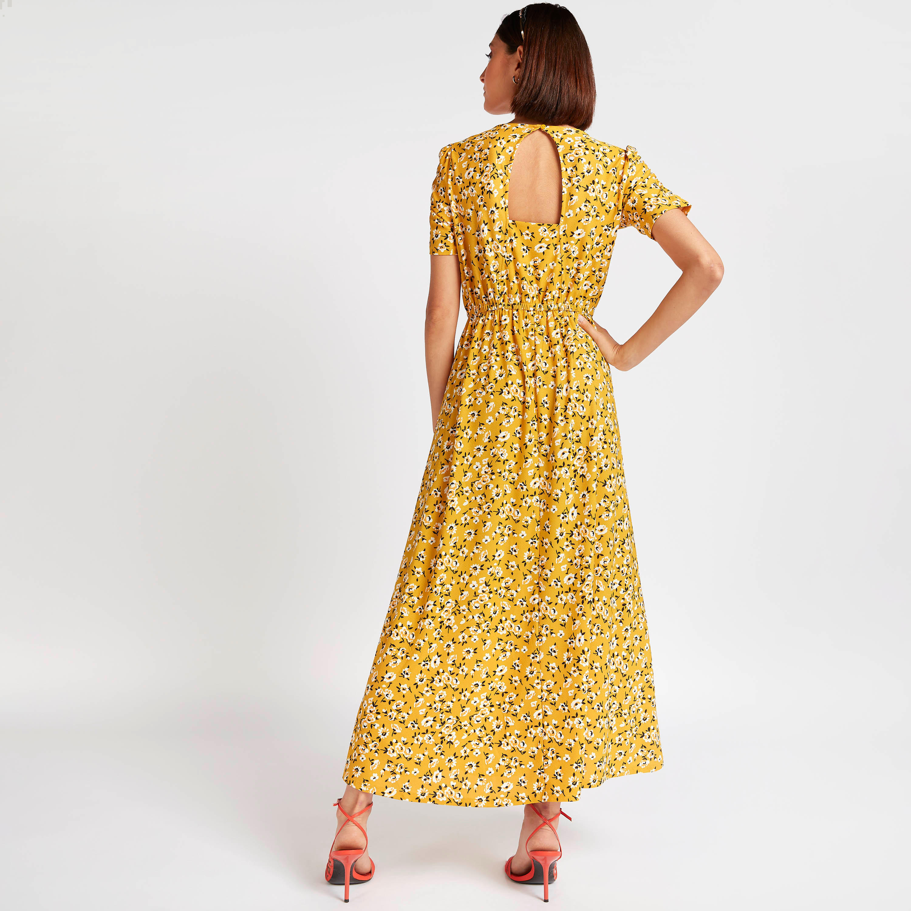 فستان طويل إيه لاين بأكمام قصيرة وطبعات زهرية-women-clothing-dresses-image-4