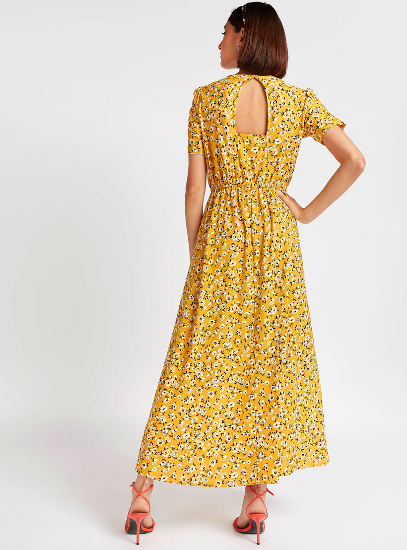 فستان طويل إيه لاين بأكمام قصيرة وطبعات زهرية-women-clothing-dresses-image-4