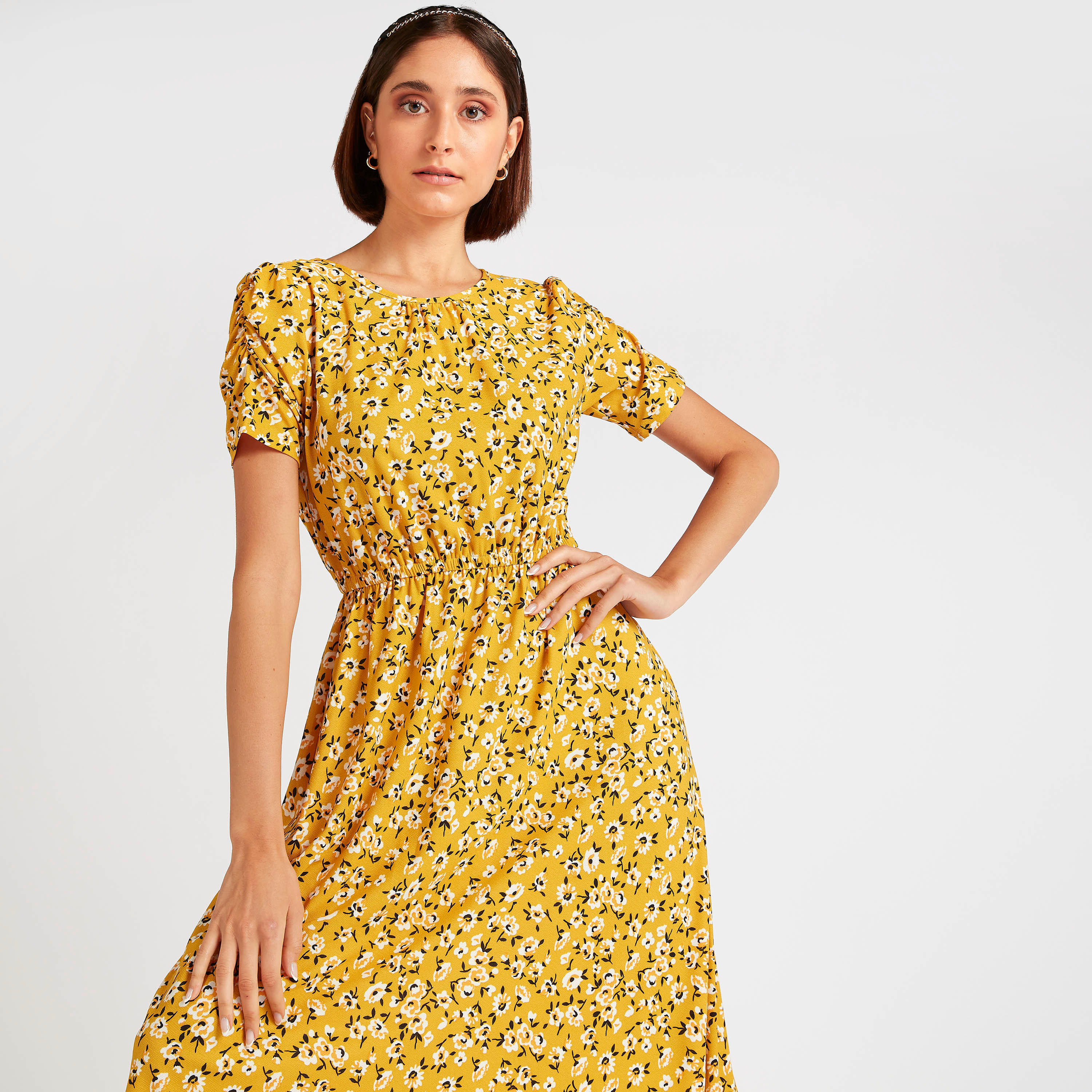 فستان طويل إيه لاين بأكمام قصيرة وطبعات زهرية-women-clothing-dresses-image-5
