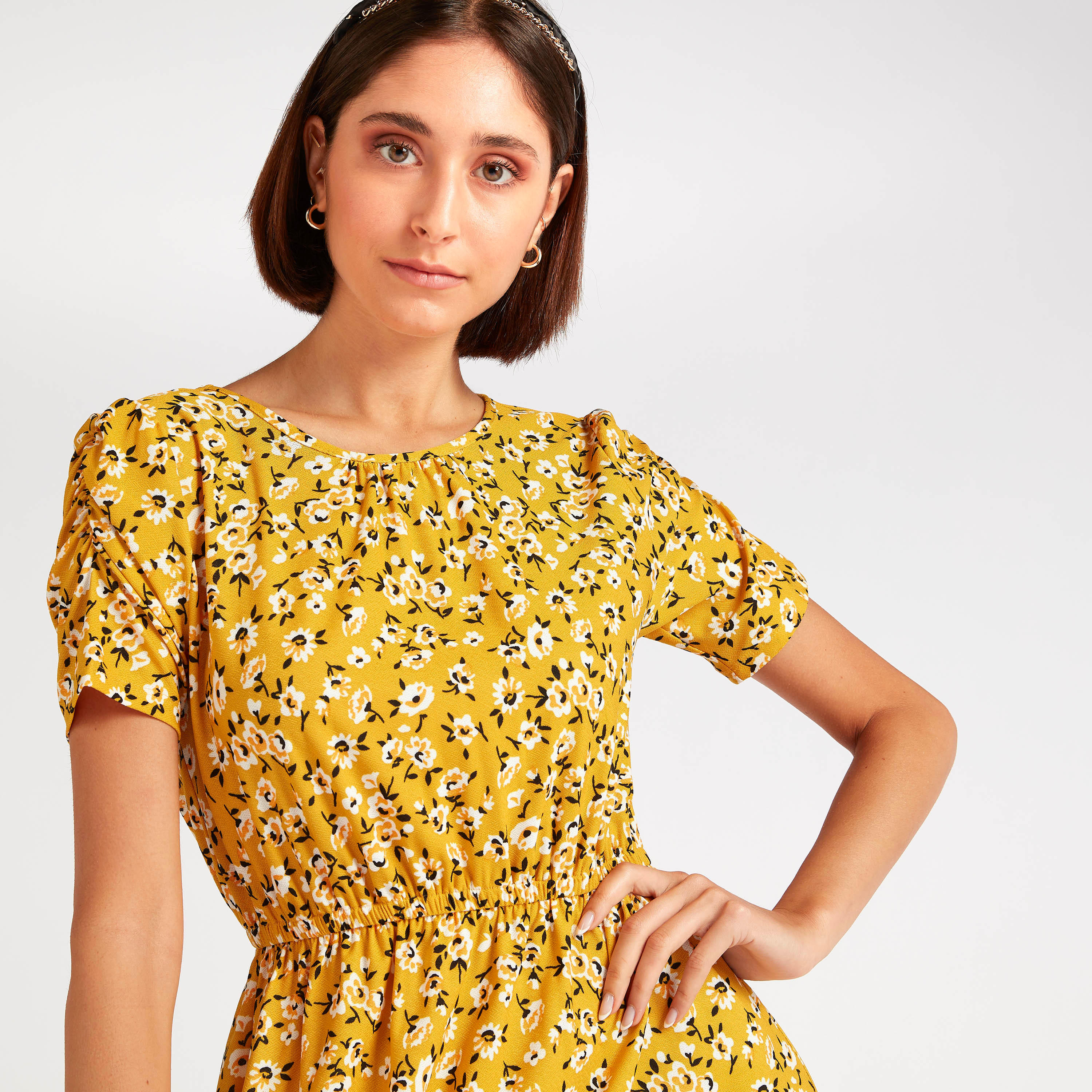 فستان طويل إيه لاين بأكمام قصيرة وطبعات زهرية-women-clothing-dresses-image-7