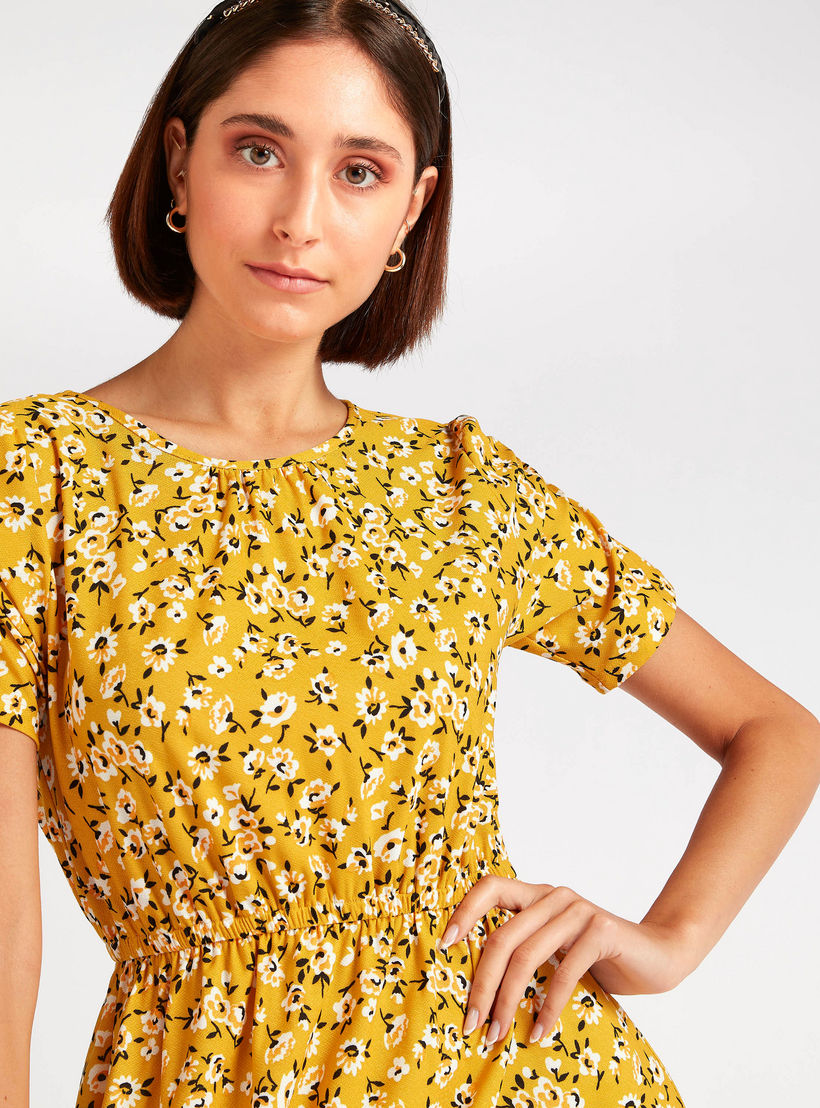 فستان طويل إيه لاين بأكمام قصيرة وطبعات زهرية-women-clothing-dresses-image-7