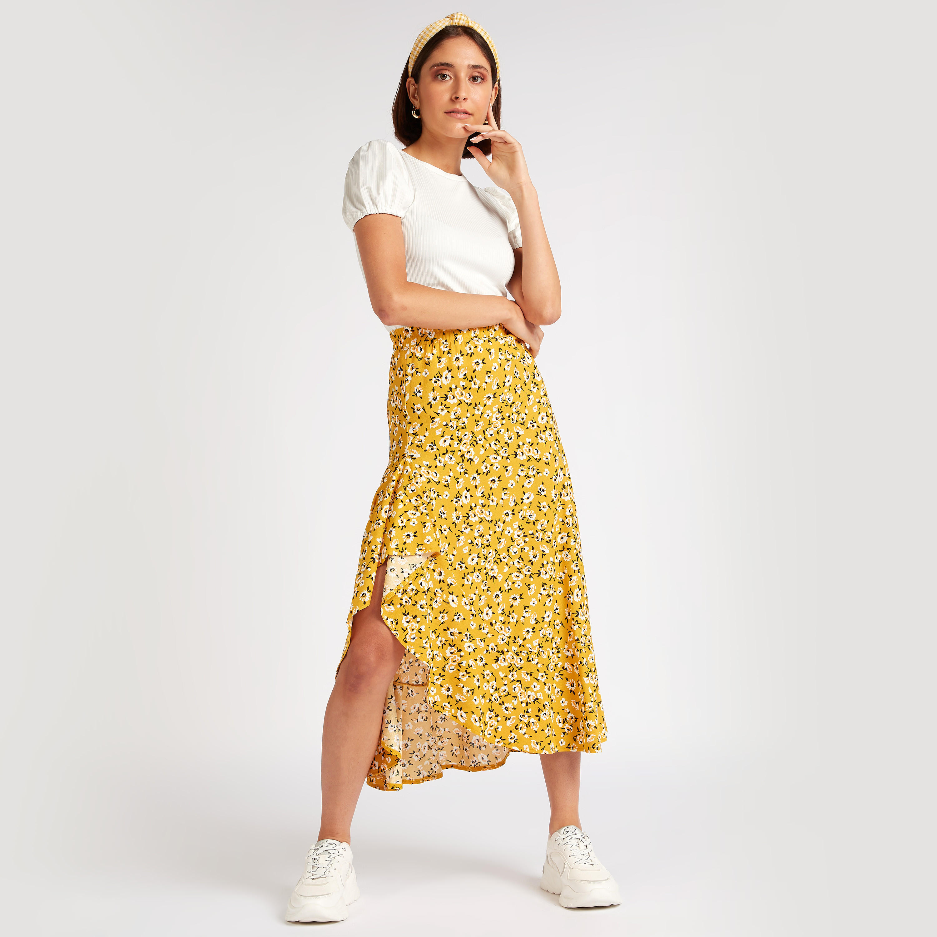 تنورة ميدي واسعة بطبعات أزهار وأطراف غير مستوية-women-clothing-bottoms-skirts-image-2