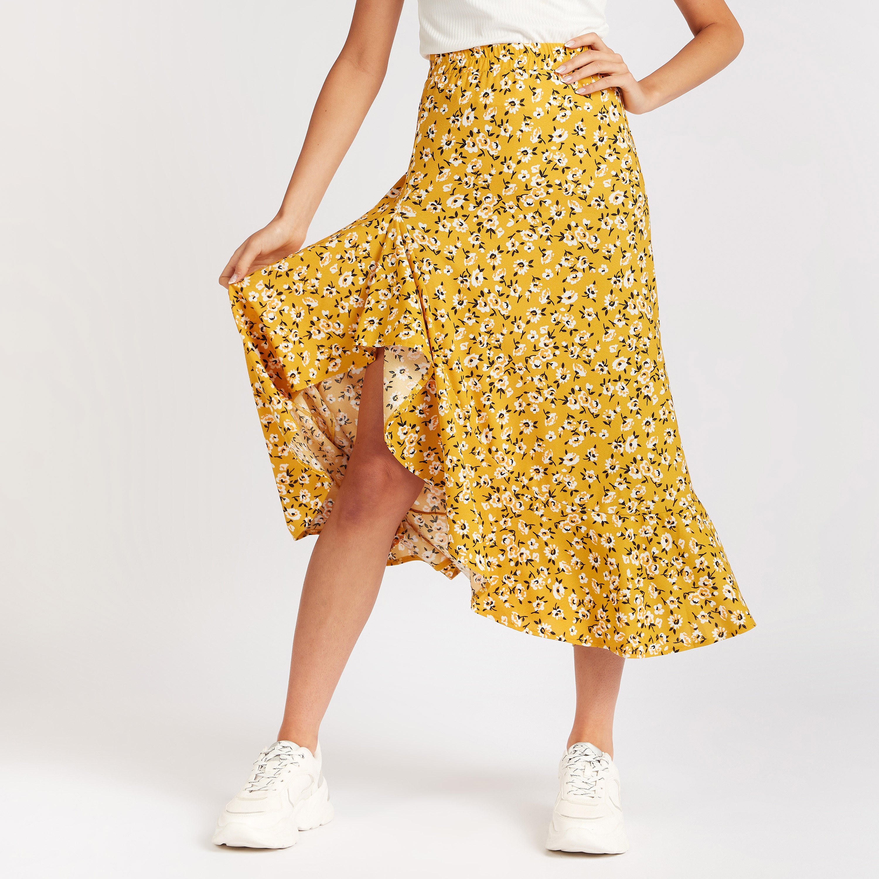 تنورة ميدي واسعة بطبعات أزهار وأطراف غير مستوية-women-clothing-bottoms-skirts-image-5