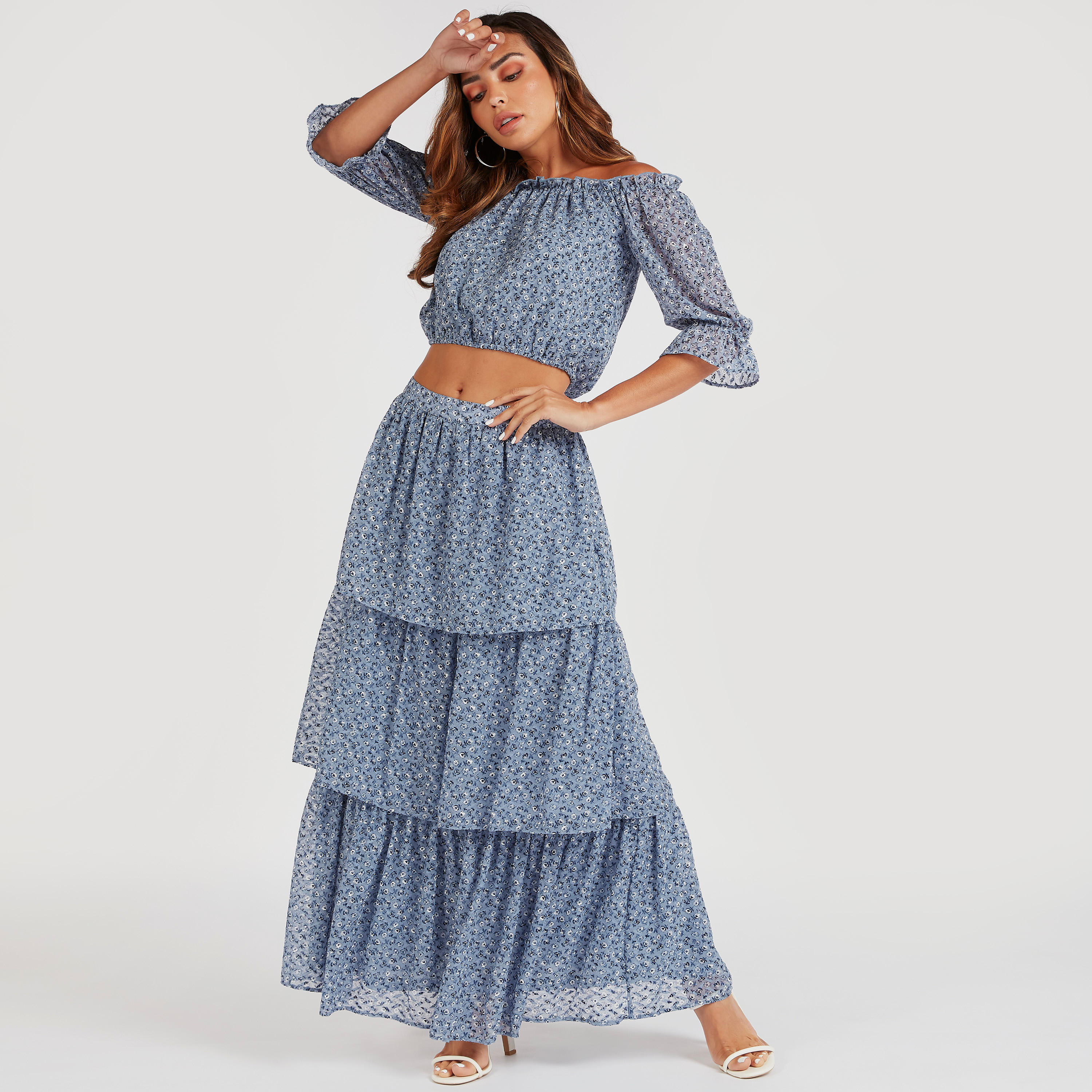 تنورة إيه لاين ماكسي بخصر مطّاطي وطبعات زهرية-women-clothing-bottoms-skirts-image-2