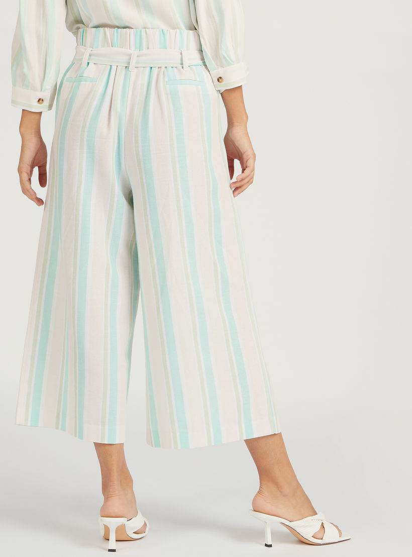 بنطلون كولوتيس مخطط بحزام وخصر بيبرباج وأزرار-women-clothing-bottoms-trousers-image-4