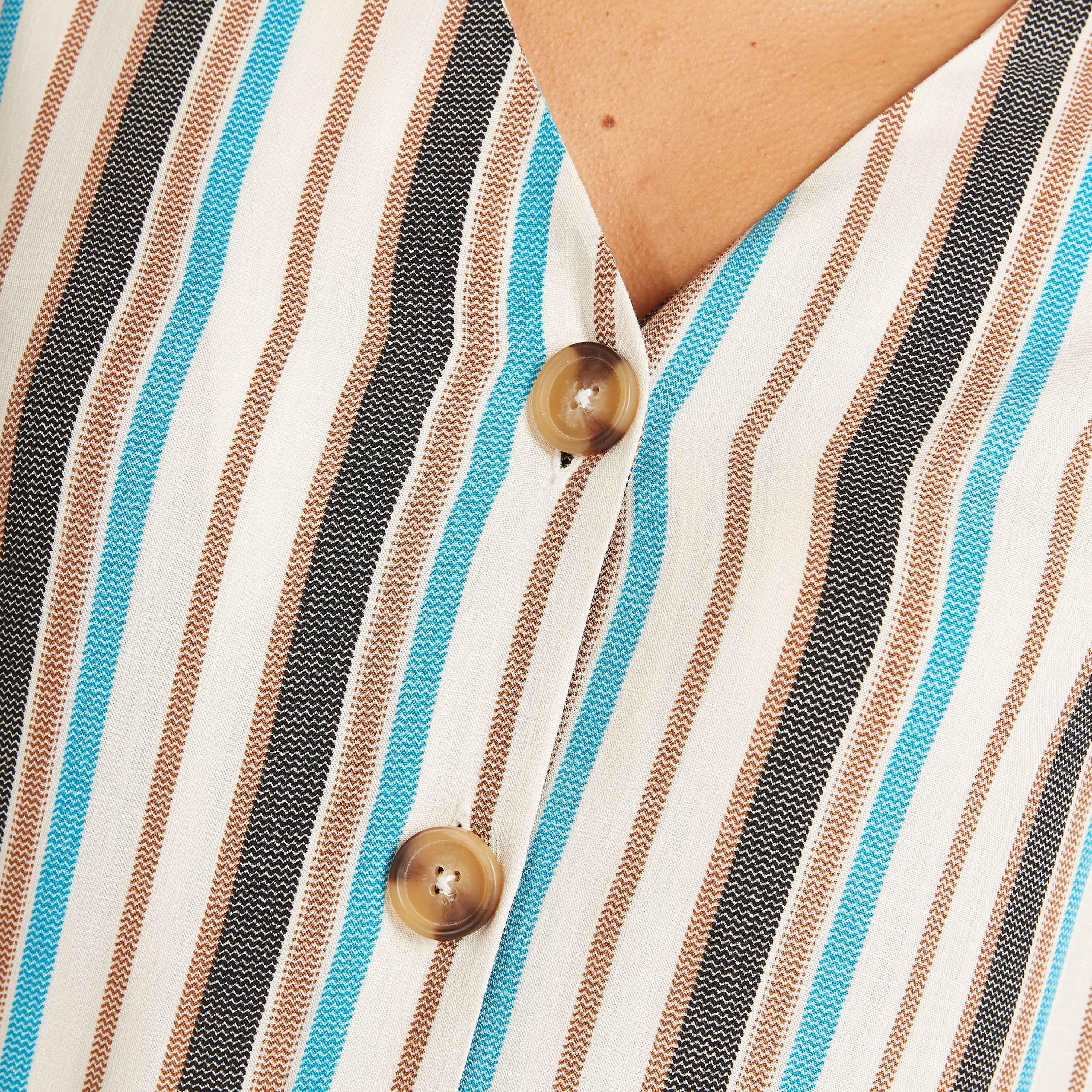 Striped Button Up Shirt with 3/4 Sleeves and V-neck-women-clothing-shirtsandblouses-shirts-image-3