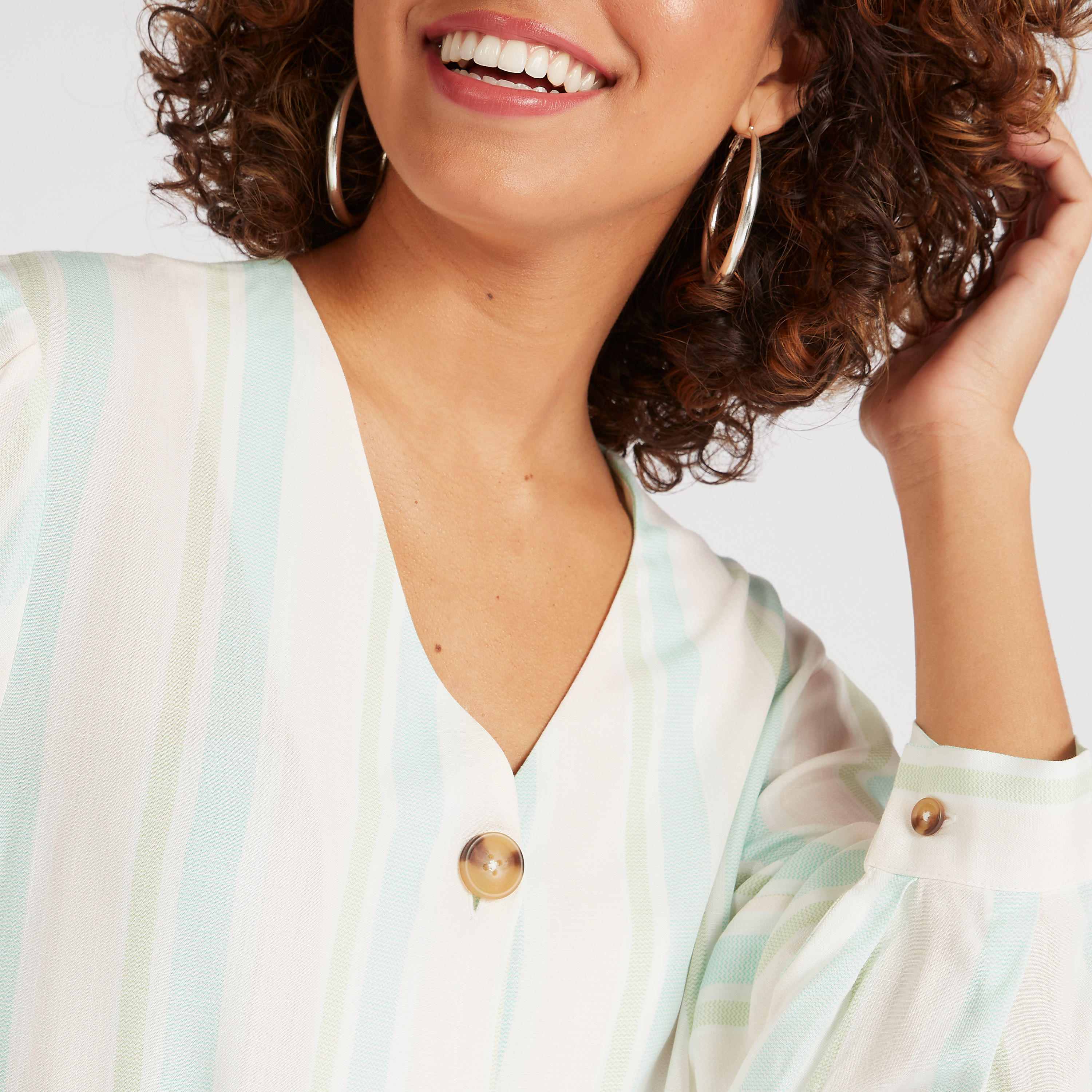 Striped V-neck Shirt with 3/4 Sleeves-women-clothing-shirtsandblouses-shirts-image-3
