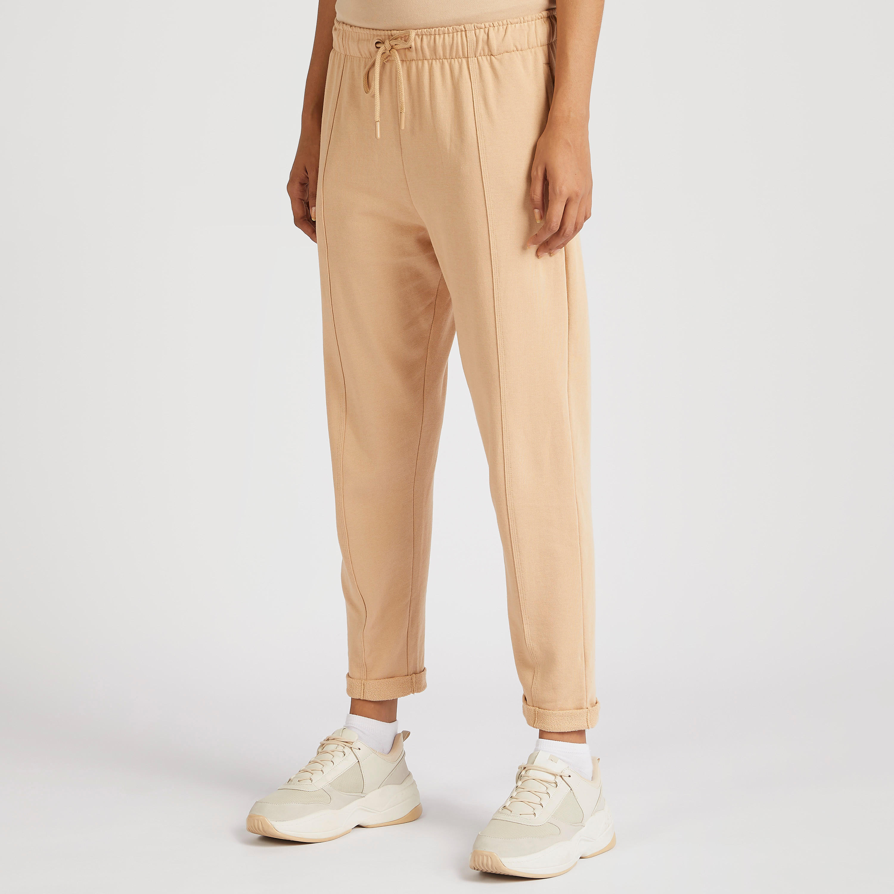 بنطلون رياضي سادة بخصر متوسّط الارتفاع ورباط إغلاق وجيوب-women-clothing-bottoms-joggers-image-5