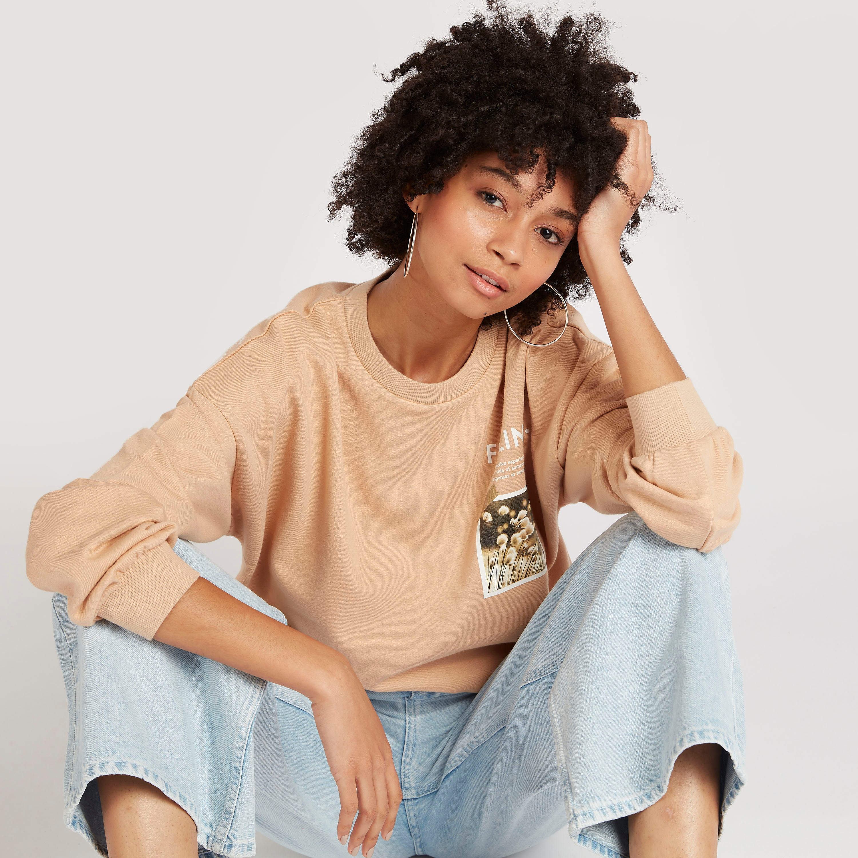 Printed Oversized Sweatshirt with Long Sleeves and Crew Neck-women-winterwear-hoodiesandsweatshirts-sweatshirts-image-1