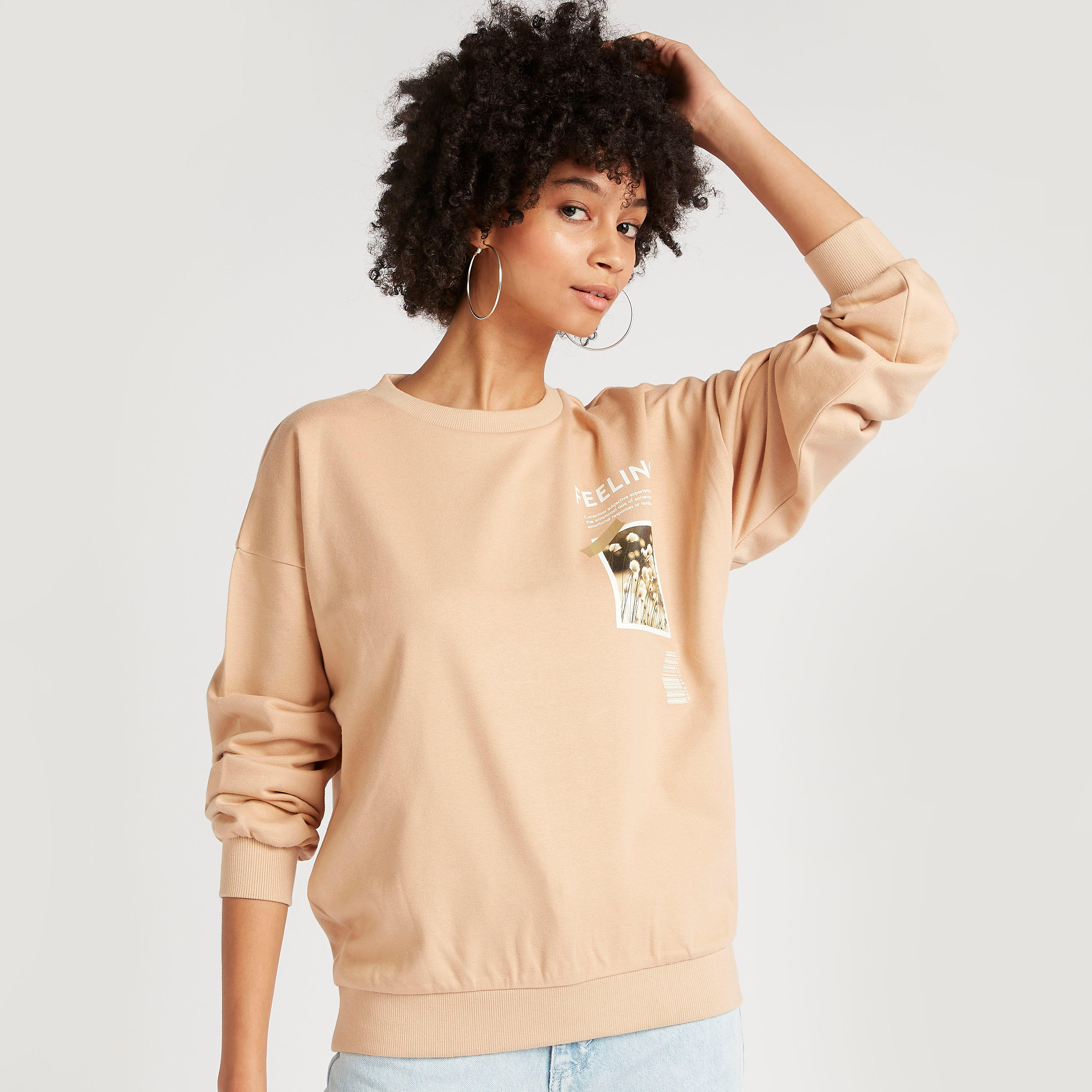 Printed Oversized Sweatshirt with Long Sleeves and Crew Neck-women-winterwear-hoodiesandsweatshirts-sweatshirts-image-5